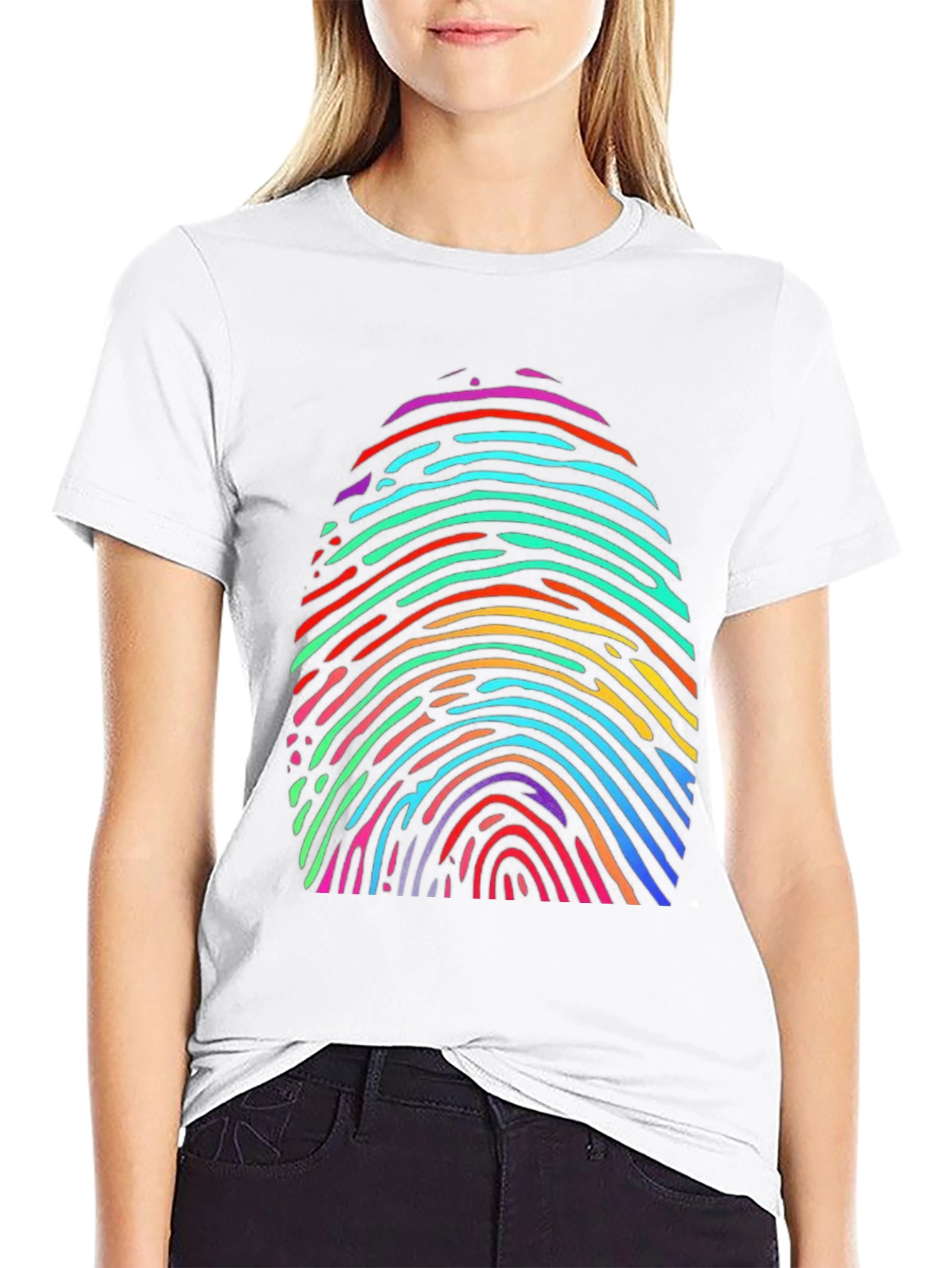 Black Rainbow Fingerprint Graphic Tee - Unique & Colorful view 9