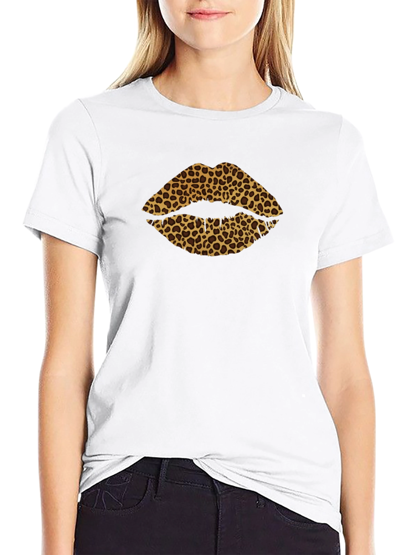 Black Leopard Print Lips Graphic Tee - Stylish Men's T-Shirt view 9