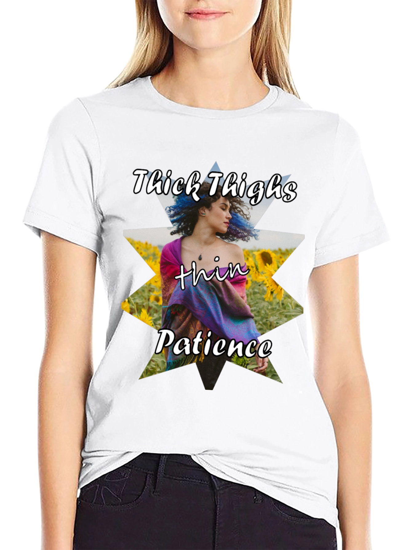 Black Thick Thighs Thin Patience Graphic T-Shirt view 9
