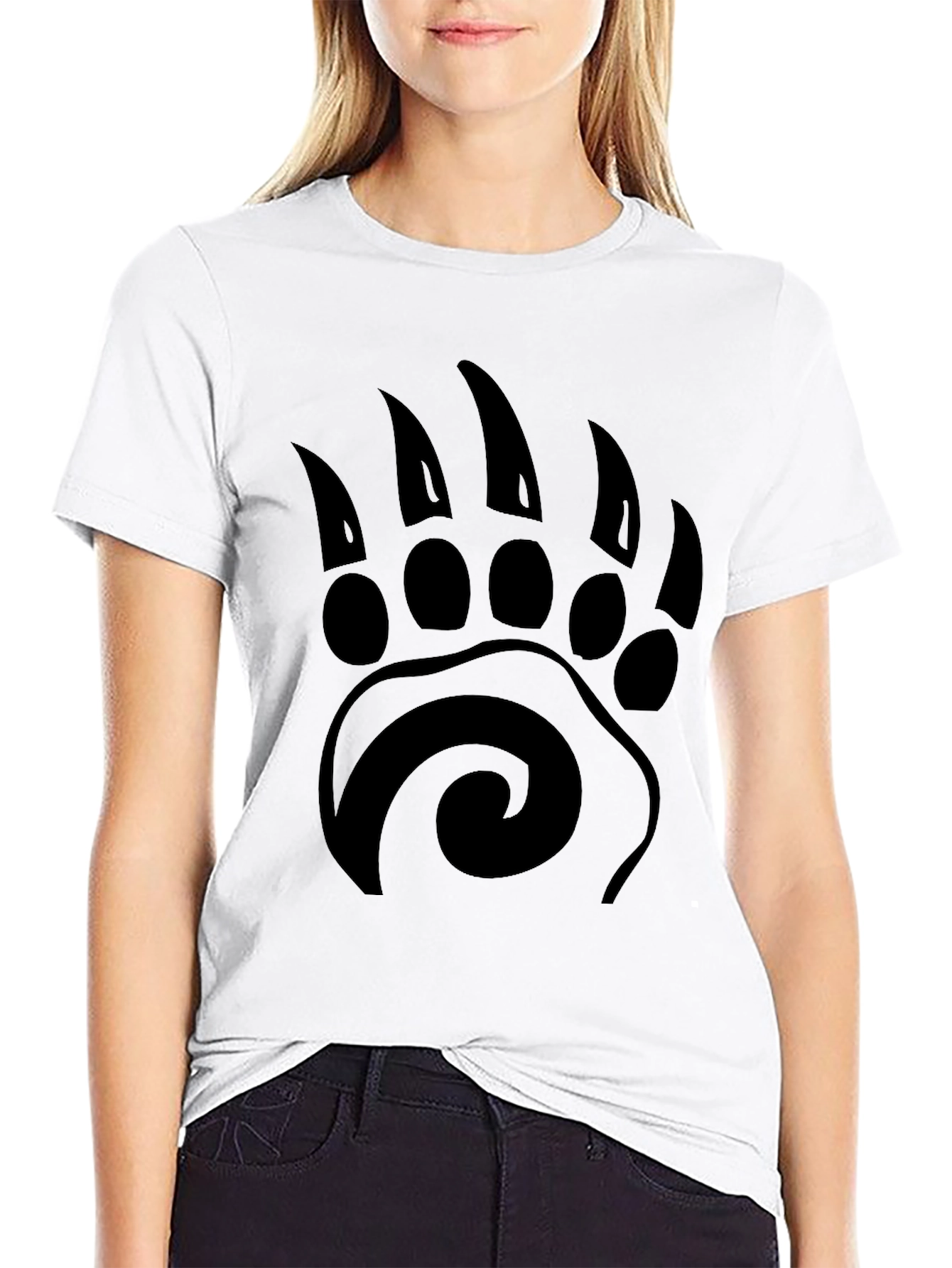 Black Black Bear Paw Print Graphic T-Shirt - Tribal Style view 9