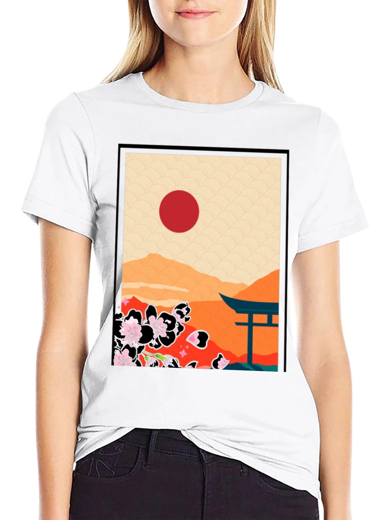 Black Japanese Art Graphic T-Shirt - Black view 9