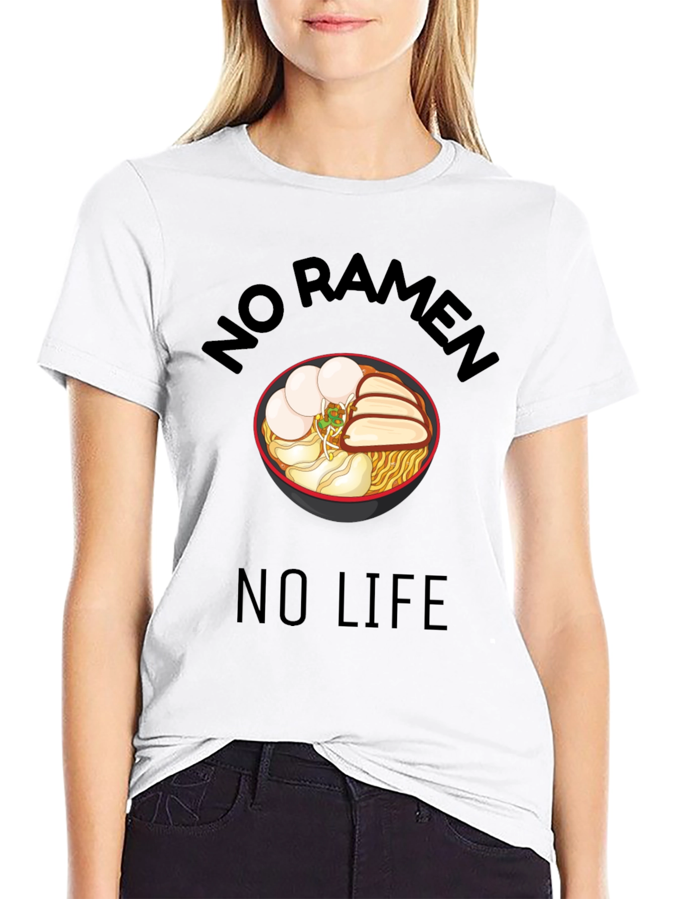 Black No Ramen No Life Black T-Shirt - Foodie Tee view 9
