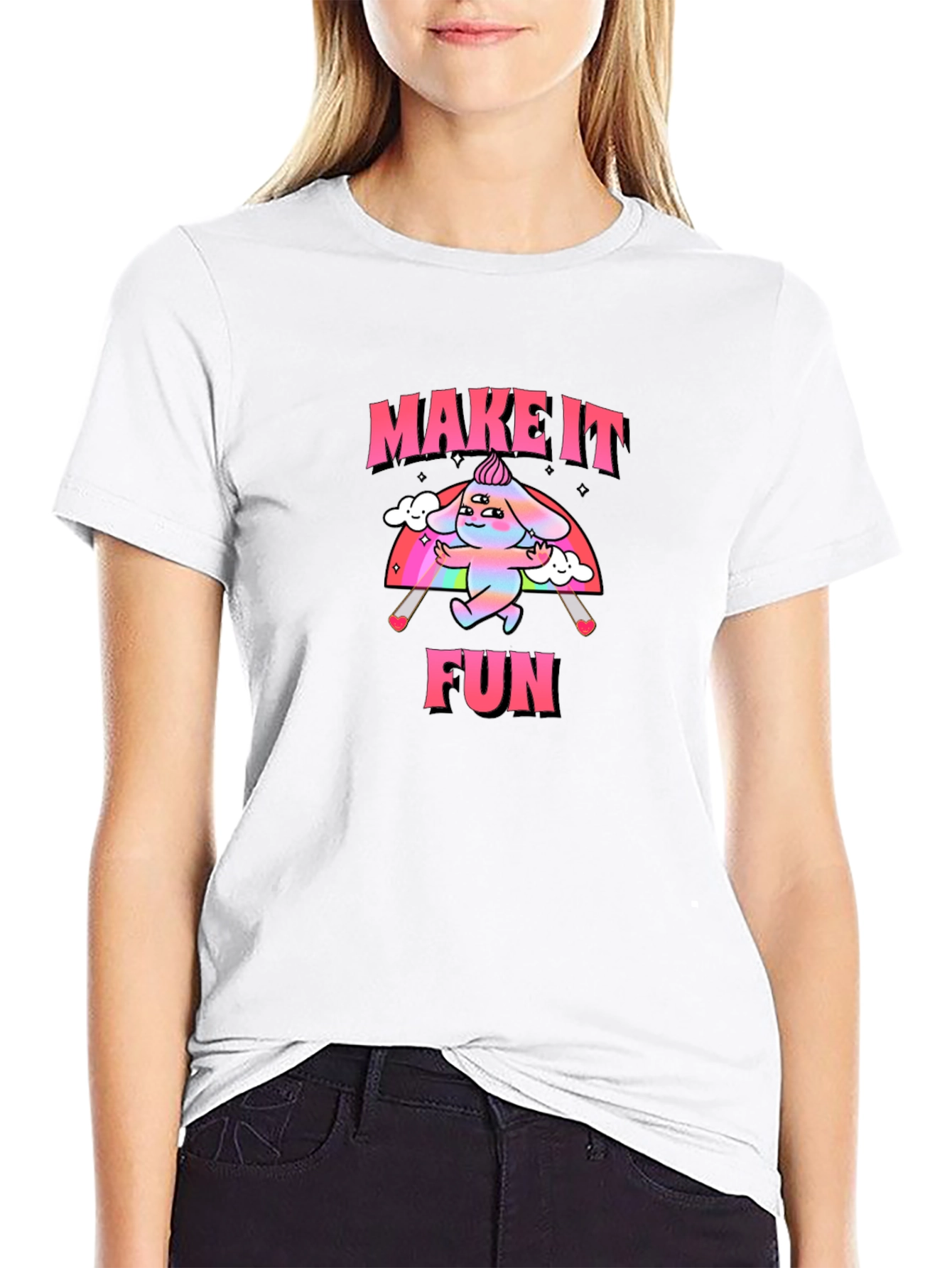 Black Make It Fun Graphic Tee - Trendy Rainbow Cartoon Design view 9