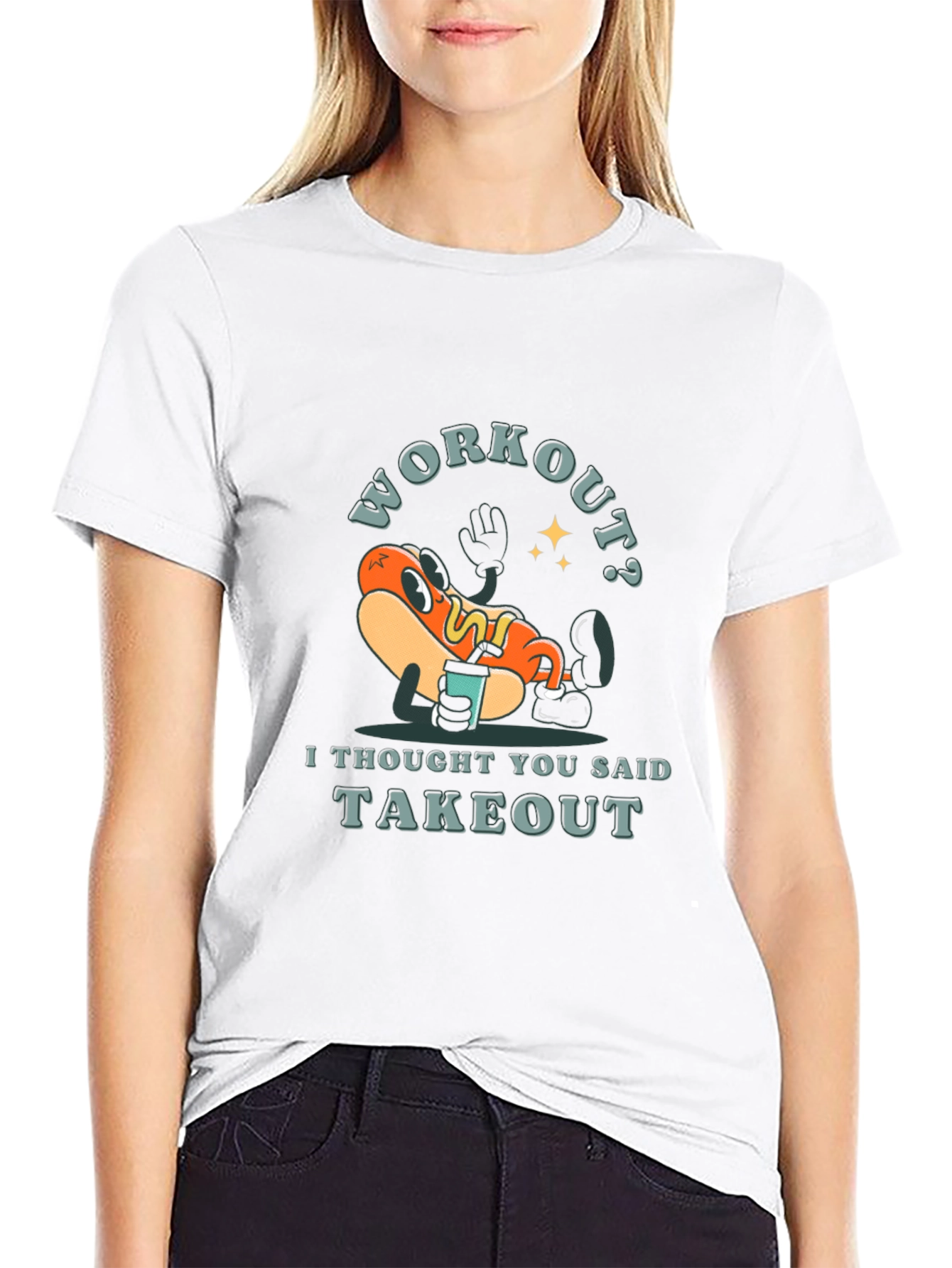 Black Workout? Takeout Hotdog Graphic T-Shirt view 9