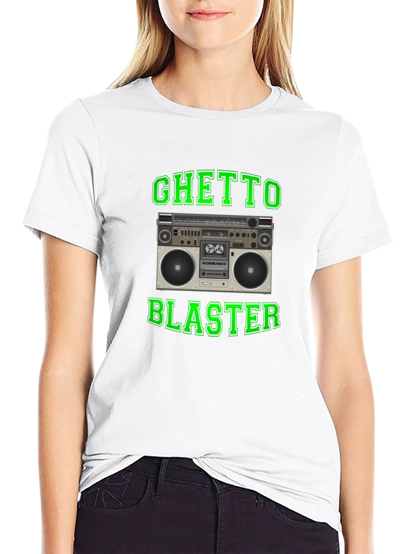 Black Ghetto Blaster Retro Boombox Graphic T-Shirt view 9