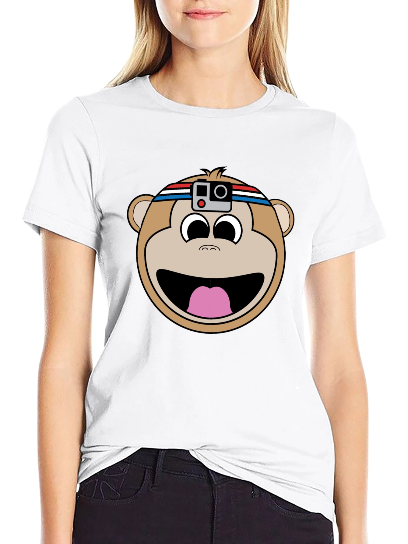 Black Funny Monkey with Camera T-Shirt view 9