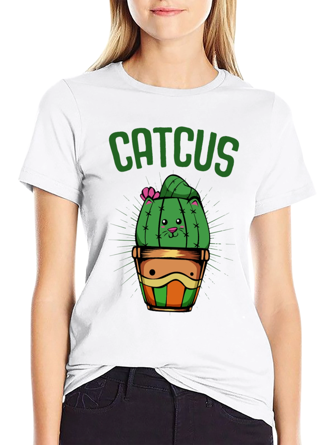 Black Catcus T-Shirt - Funny Cat Cactus Graphic Tee view 9