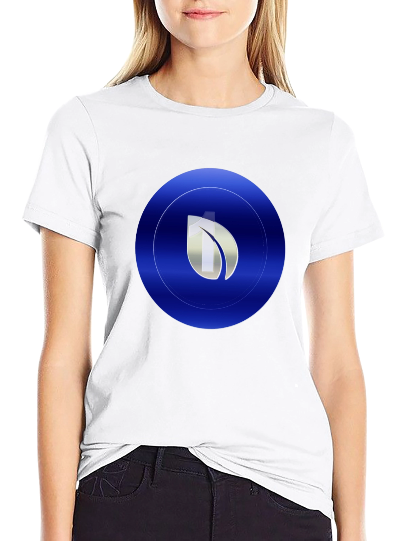 Black Modern Blue Leaf Circle Graphic Print Black T-Shirt view 9