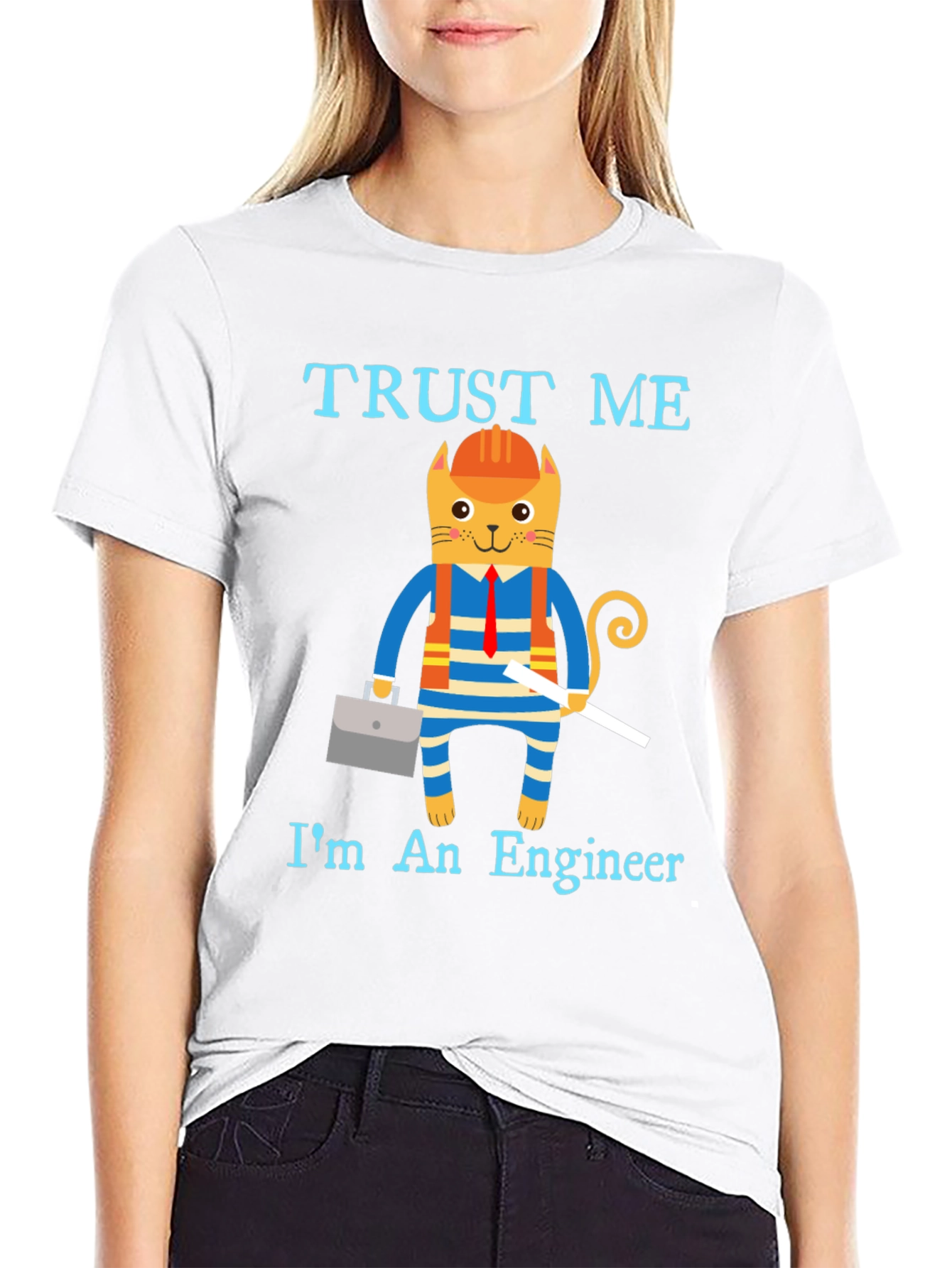 Black Trust Me I'm an Engineer Funny Cat T-Shirt view 9