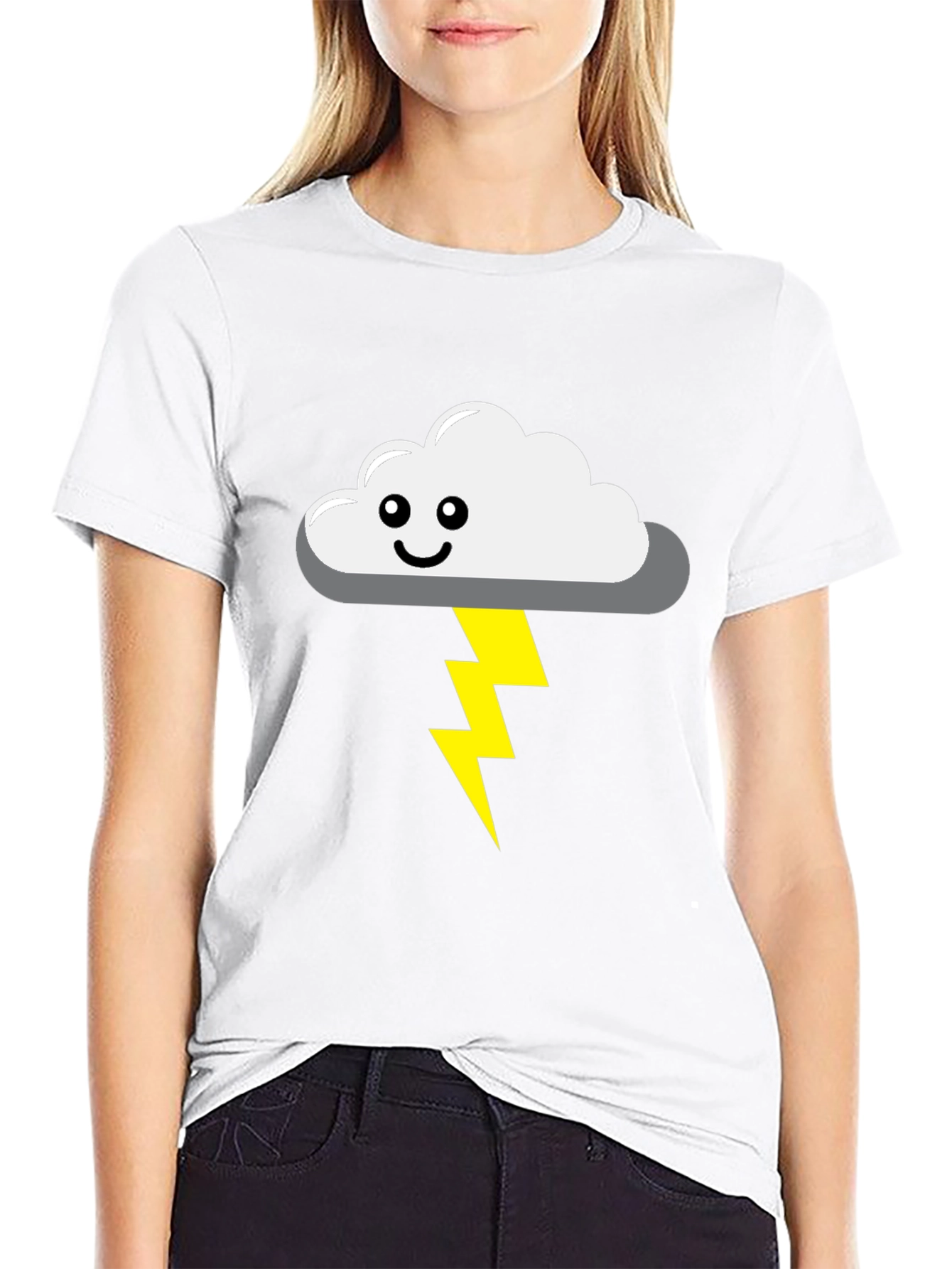 Black Cute Cloud Lightning Bolt Black T-Shirt view 9