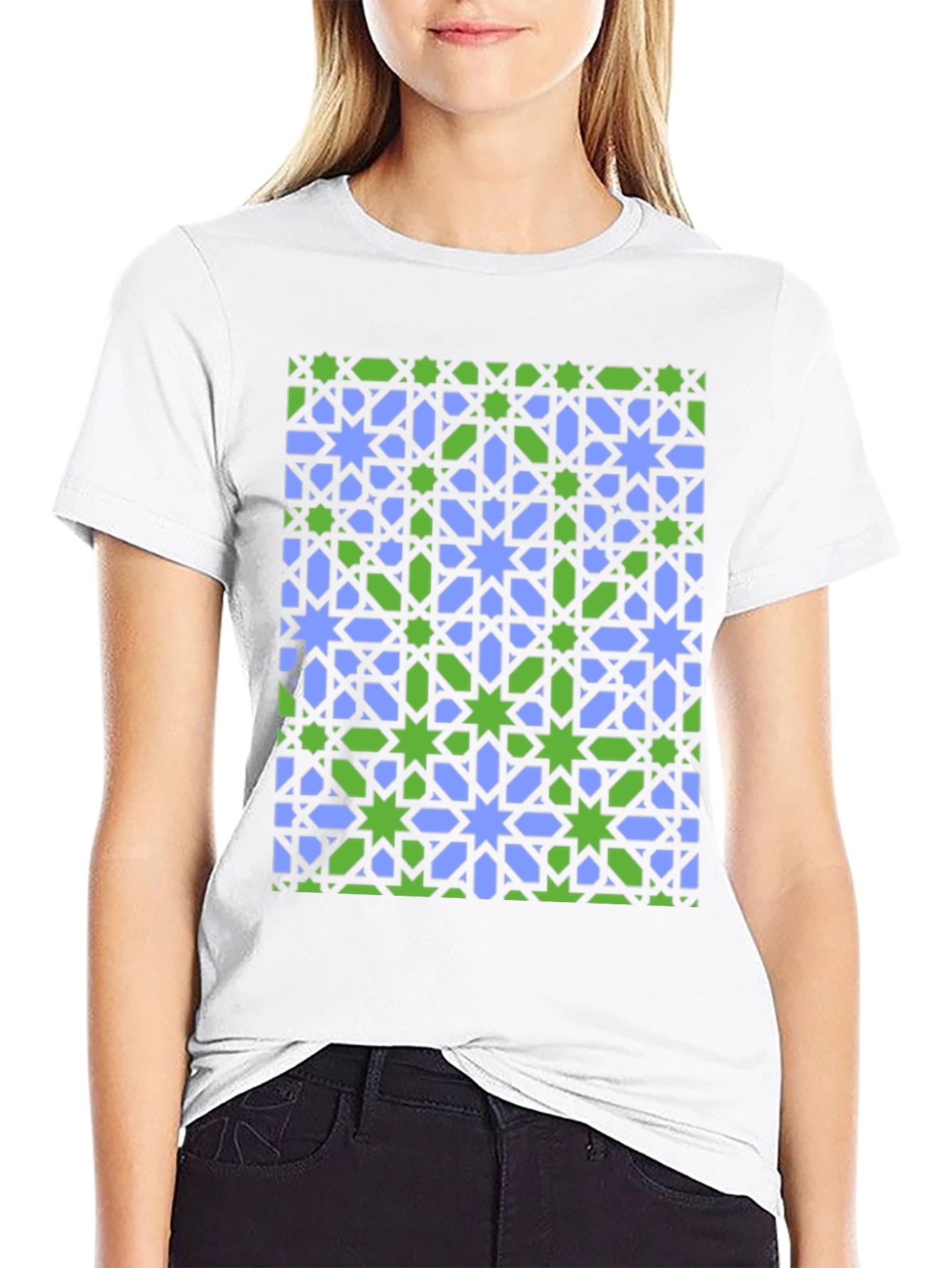 Black Geometric Star Pattern T-Shirt view 9