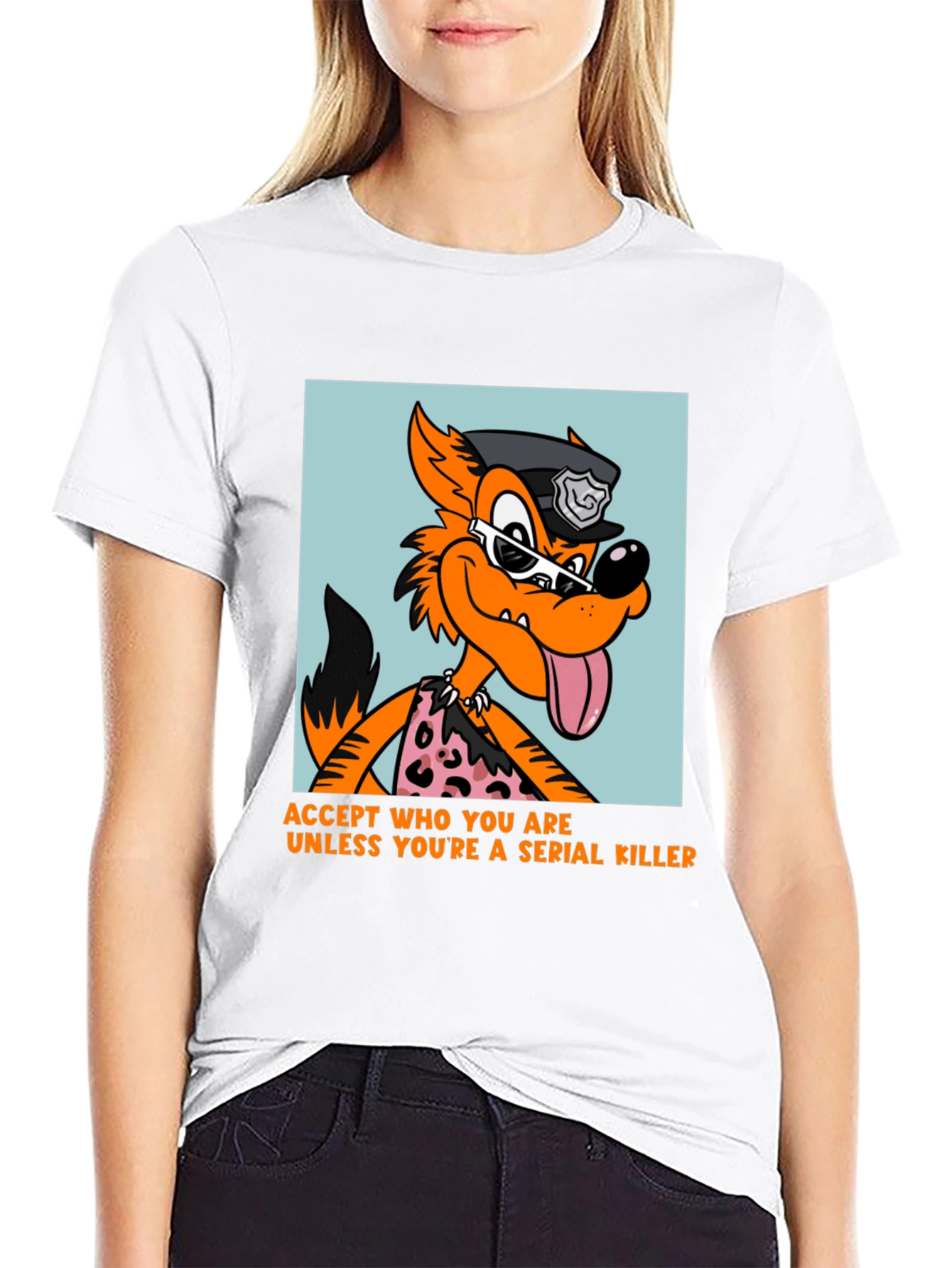 Black Sarcastic Cartoon Wolf Graphic Tee view 9