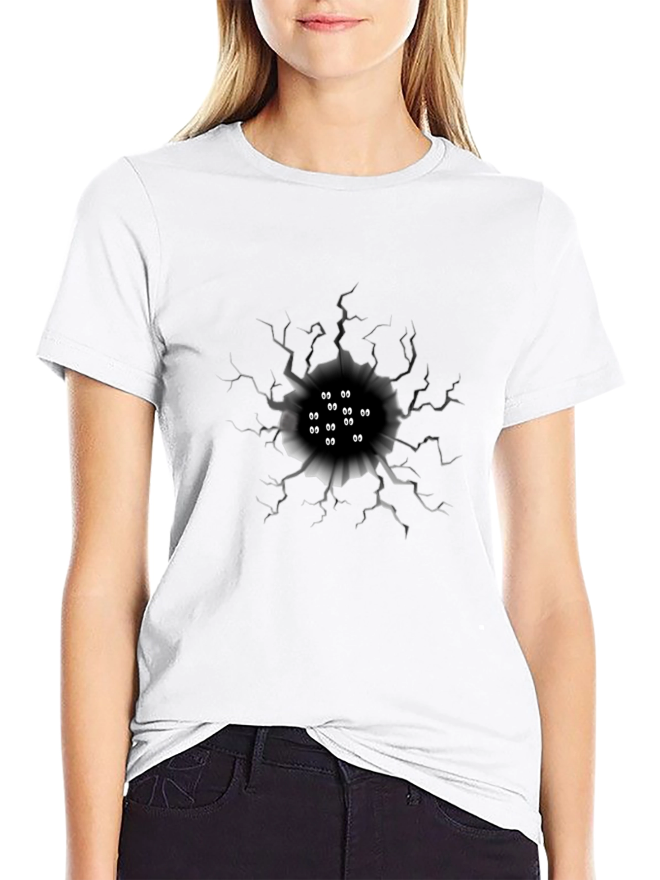 Black Mysterious Eye Hole Graphic T-Shirt view 9