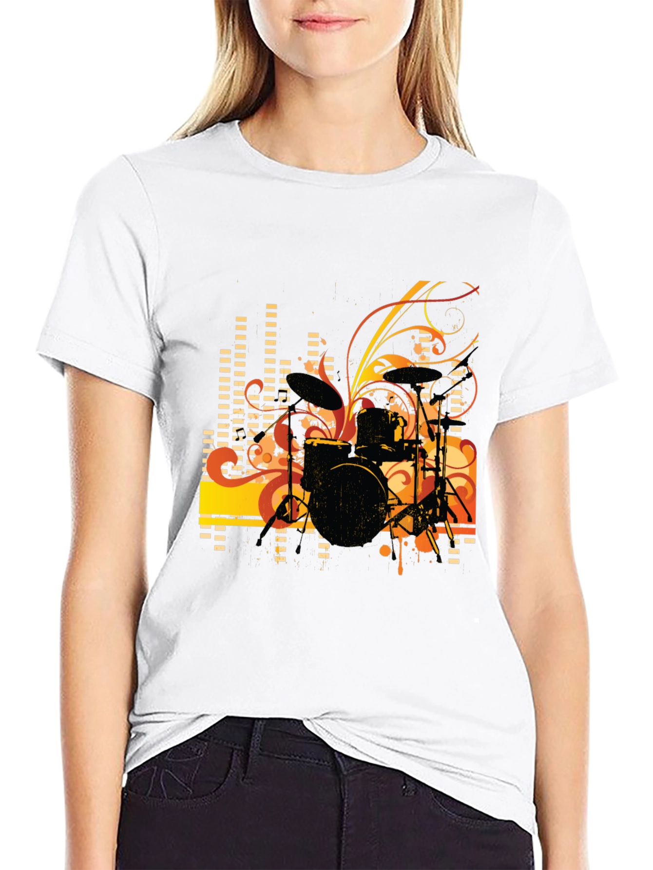 Black Drum Set Graphic T-Shirt - Black view 9