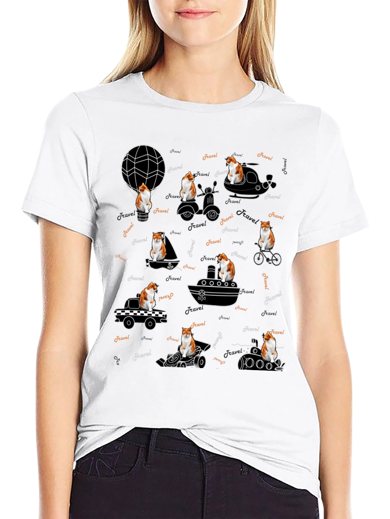 Black Travel Cat Graphic T-Shirt view 9