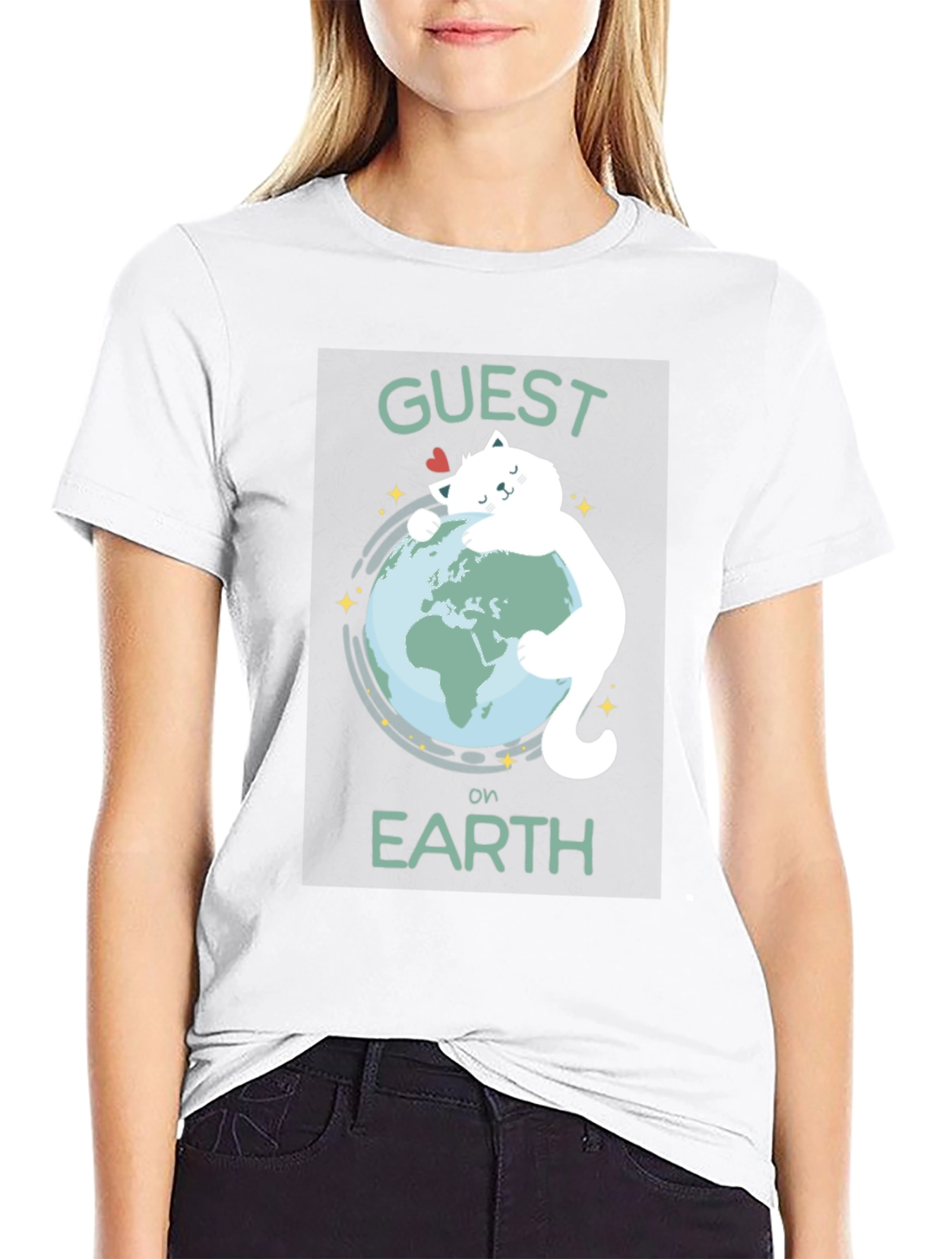 Guest on Earth T-Shirt - Cat Hugging Globe Tee - 9