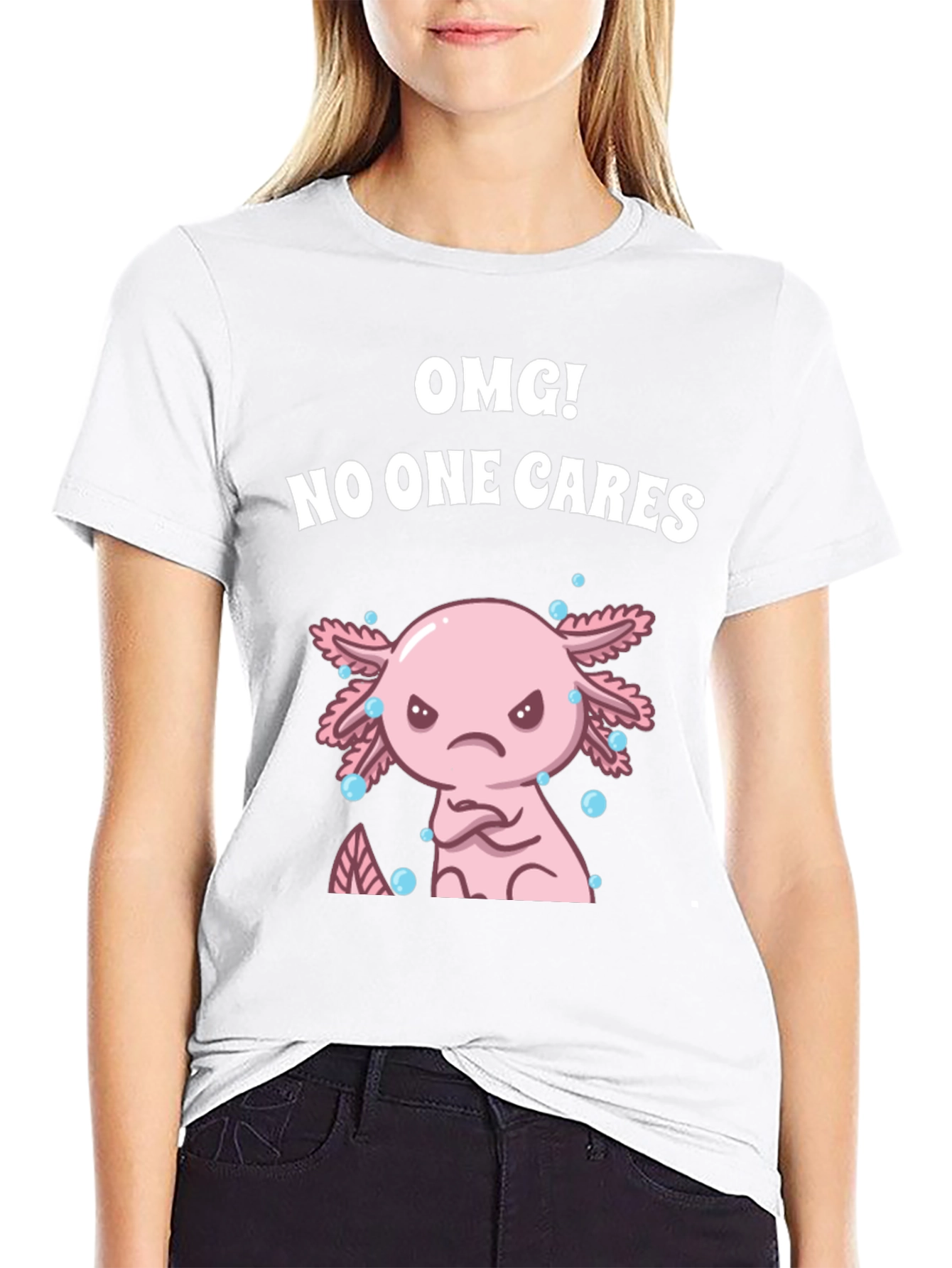 Black OMG! No One Cares Axolotl Graphic Tee view 9