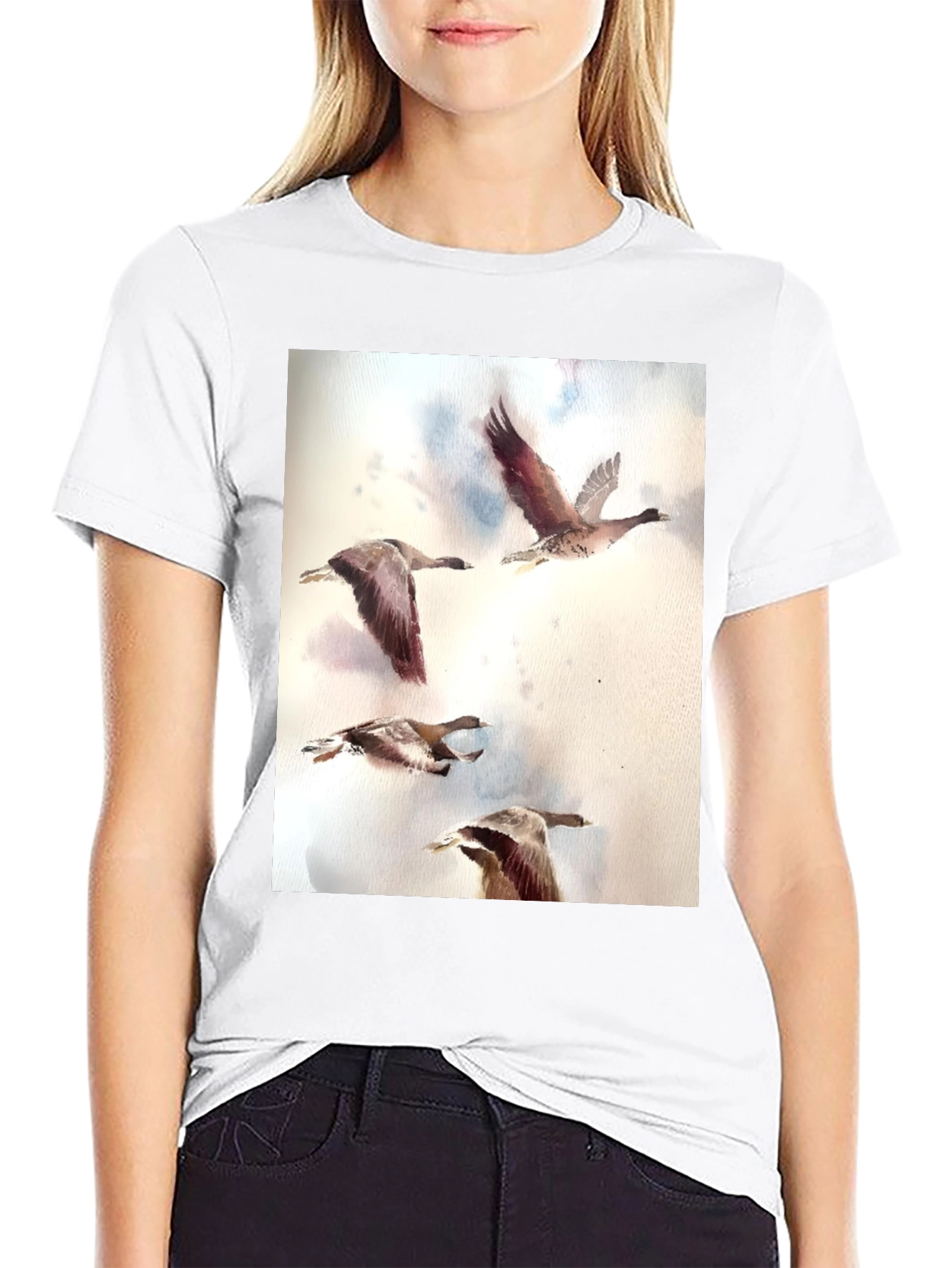Black Watercolor Ducks Black T-Shirt view 9