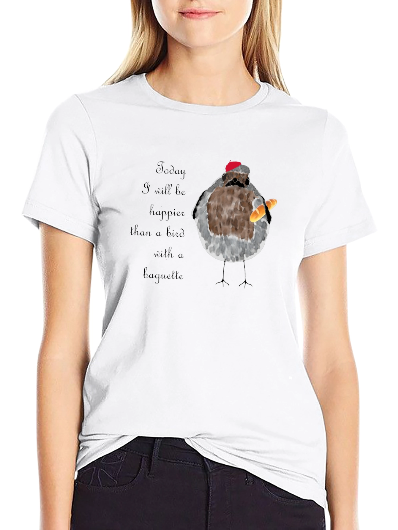 Black Bird with Baguette Graphic T-Shirt view 9