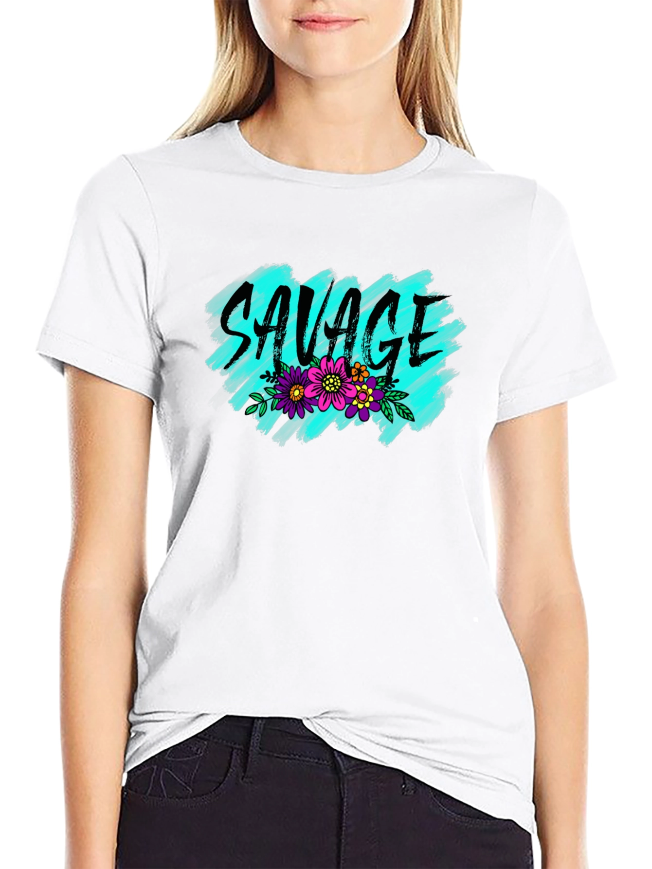 Black Savage Floral Graphic Tee - Trendy Black T-Shirt view 9