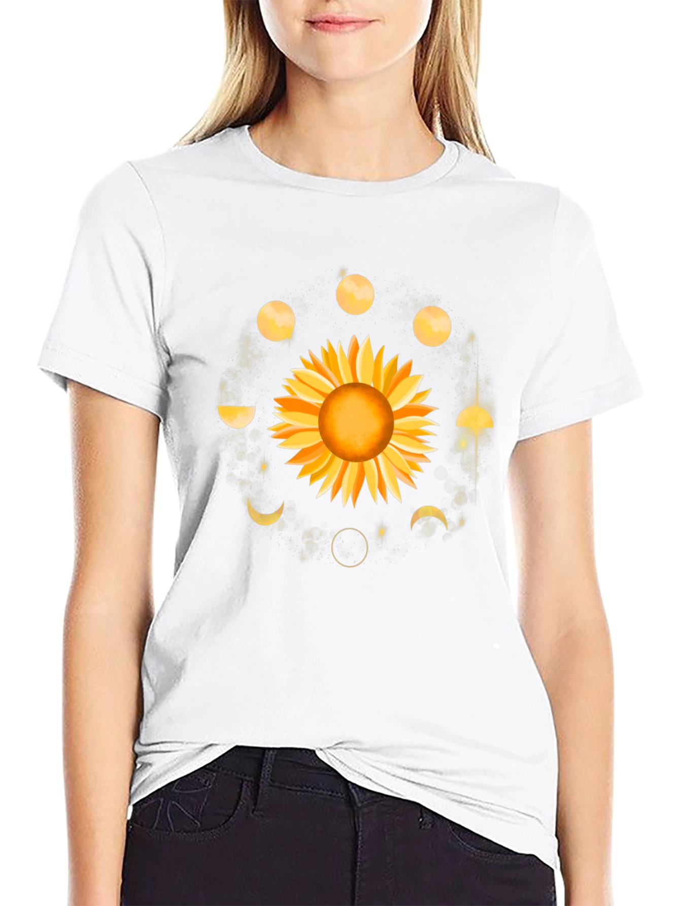 Black Sunflower Moon Phases Graphic Tee - Black view 9