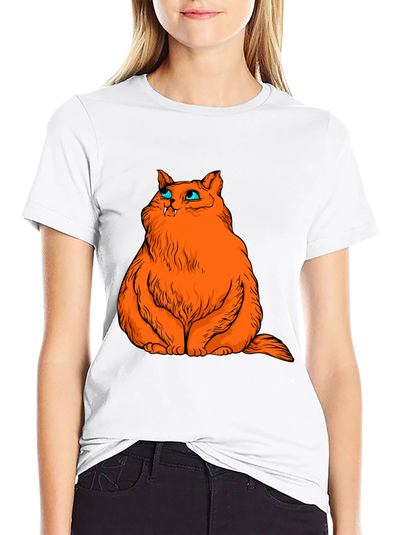 Black Orange Cat Graphic Tee - Black Cotton T-Shirt view 9