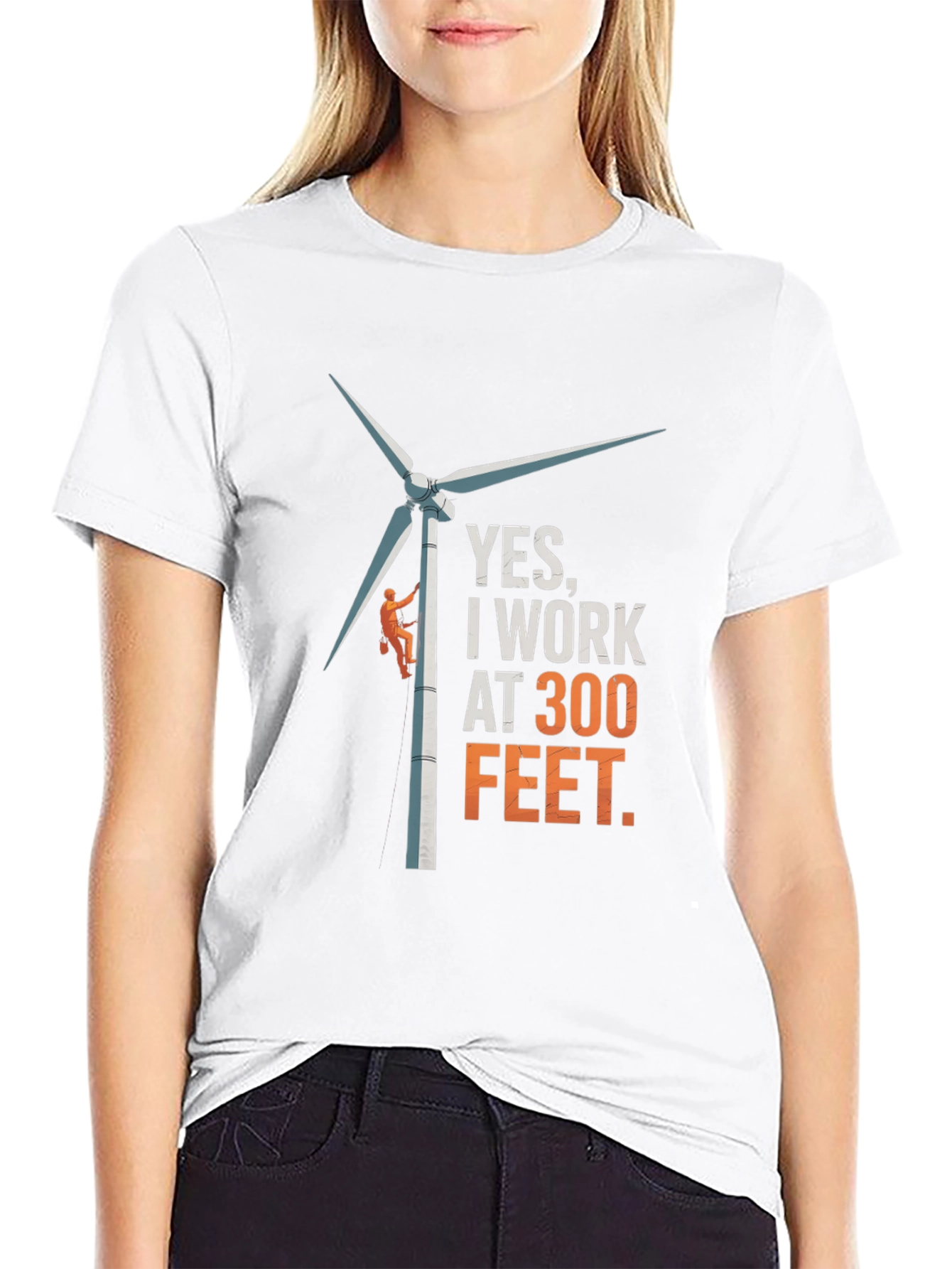Black Yes, I Work at 300 Feet T-Shirt - Funny Wind Turbine Tee view 9
