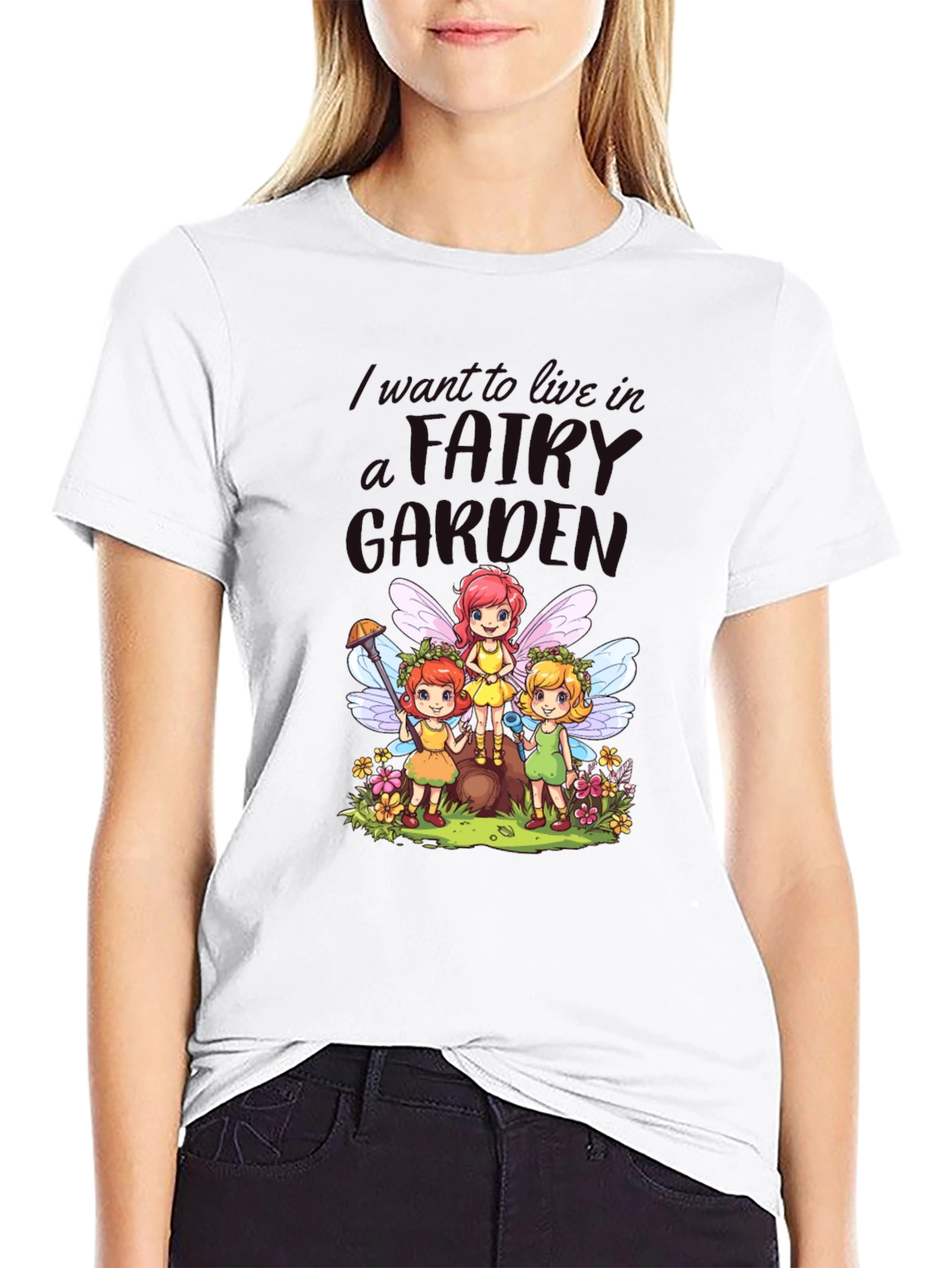 Black Fairy Garden Graphic Tee - Whimsical Fairies view 9