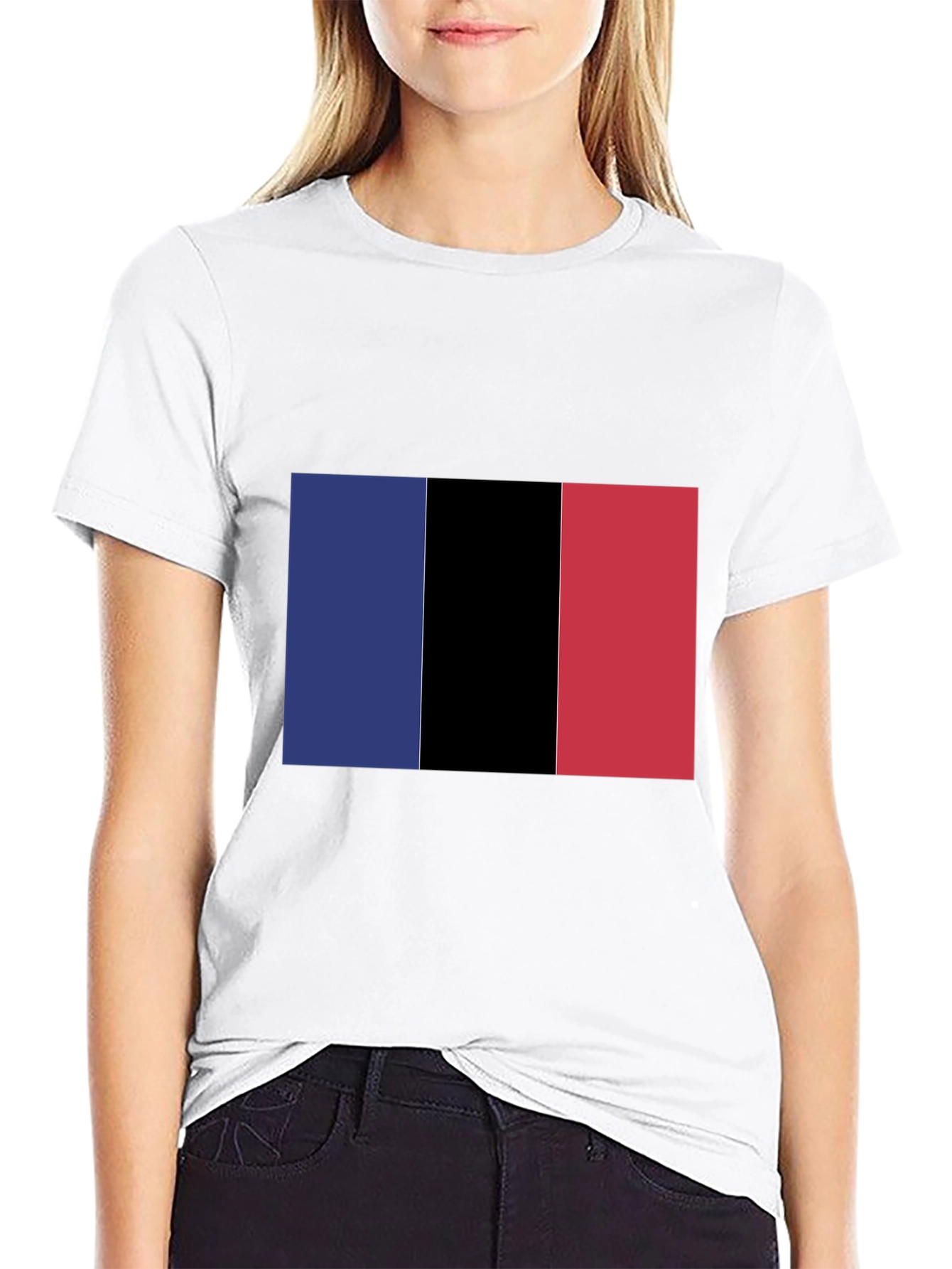 Black Graphic Tee with Vertical Color Block Design view 9