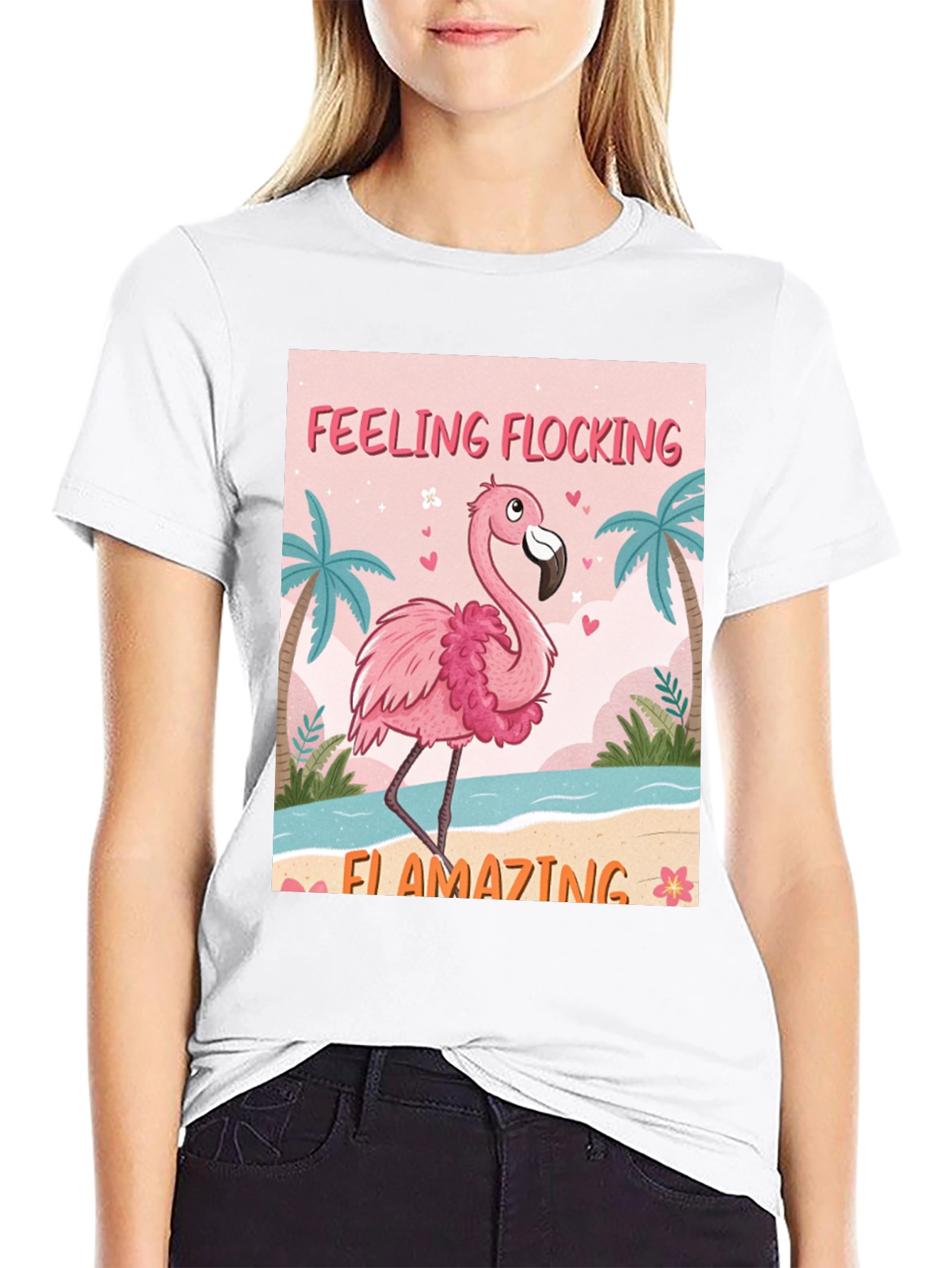 Black Feeling Flocking Flamazing Flamingo Graphic Tee view 9