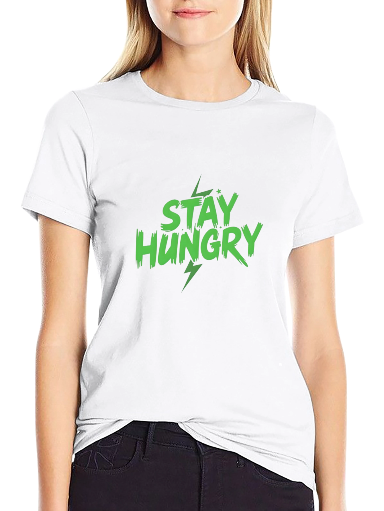 Black Stay Hungry Graphic Print Black T-Shirt view 9