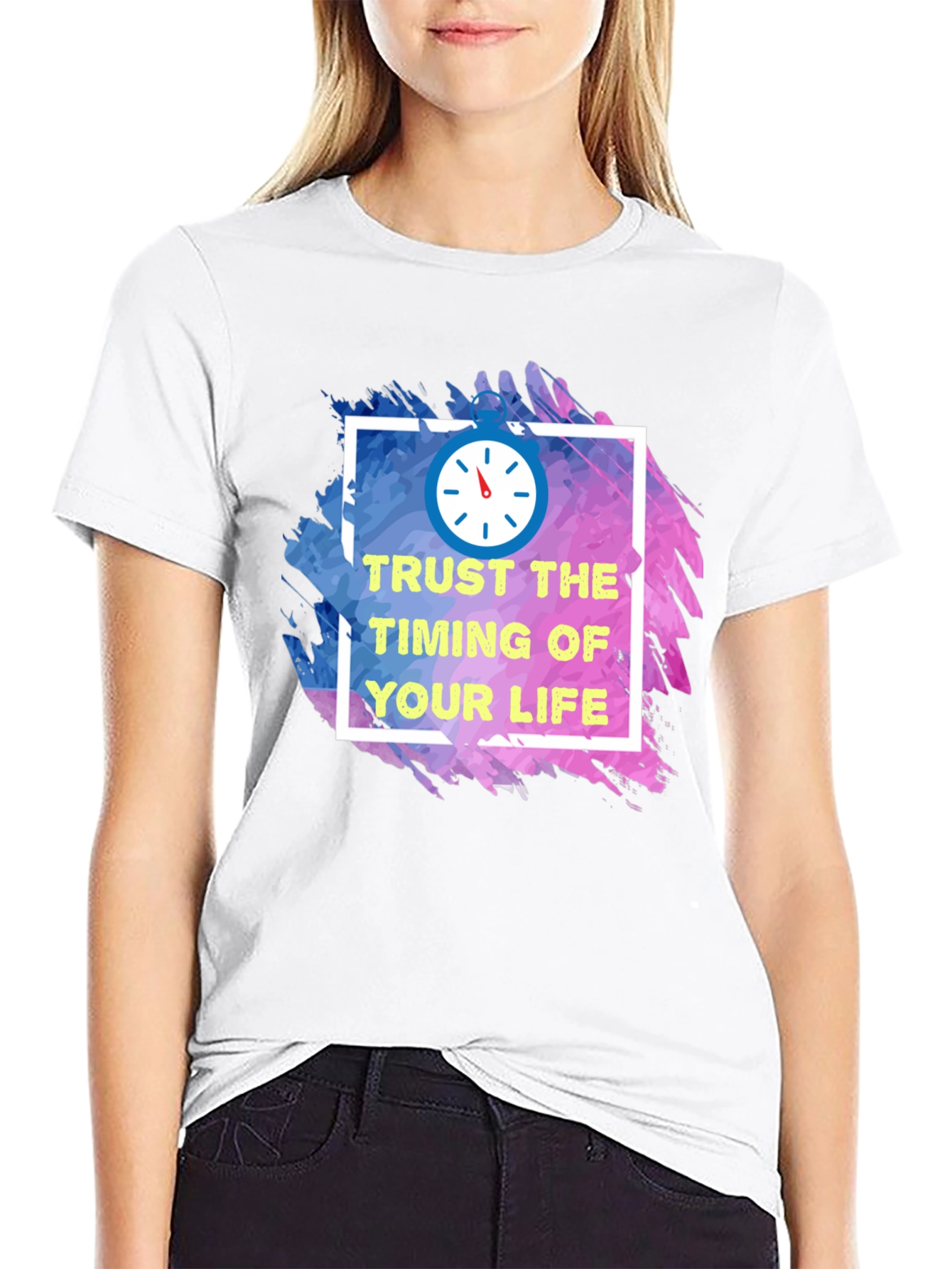 Black Trust the Timing of Your Life T-Shirt view 9