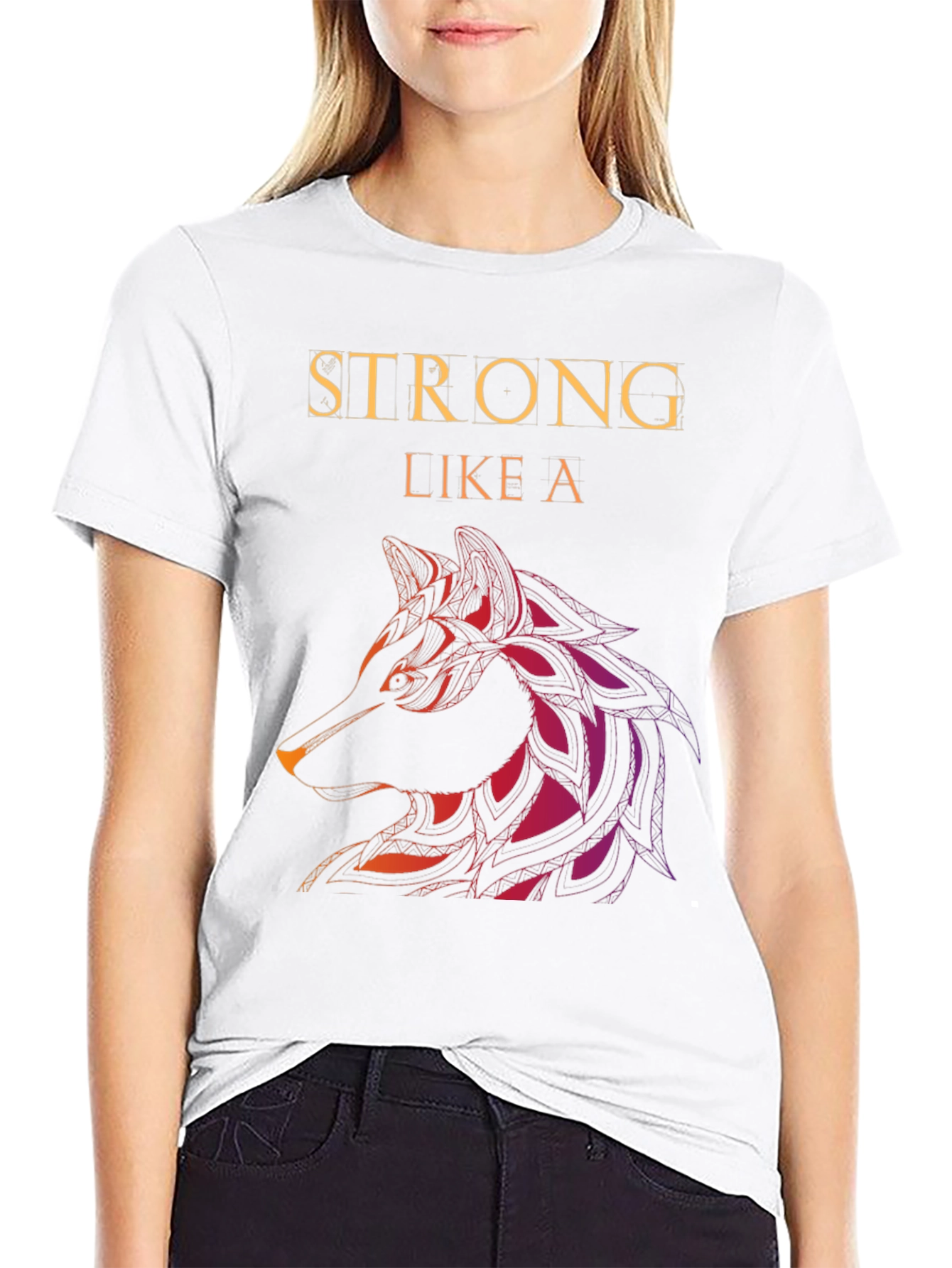 Black Strong Like a Wolf Graphic Tee view 9
