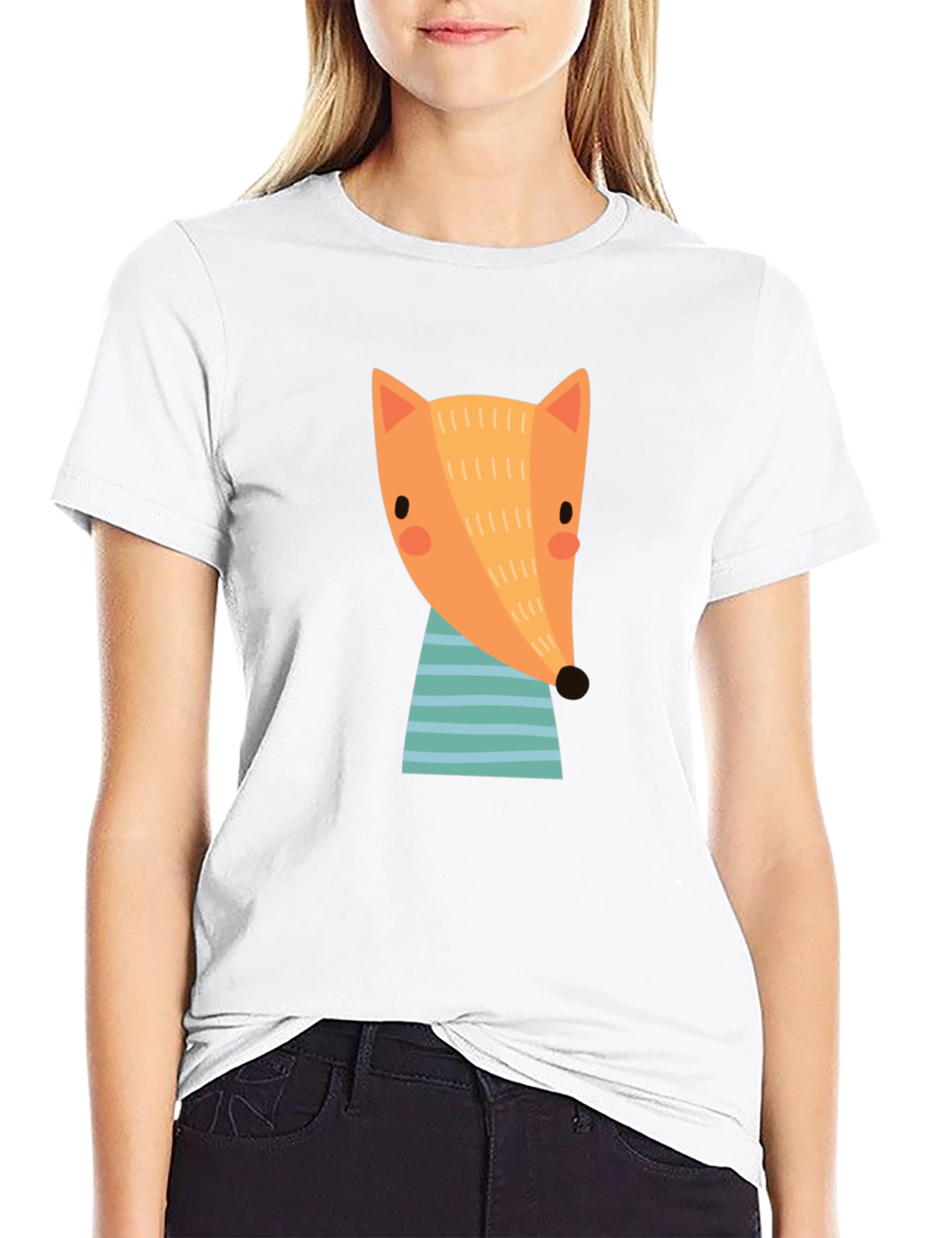 Black Cartoon Fox Graphic T-Shirt - Black Crew Neck view 9