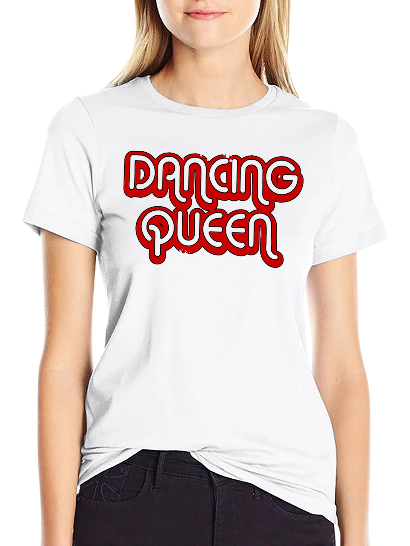Black Dancing Queen T-Shirt - Retro Red Graphic on Black Cotton Tee view 9
