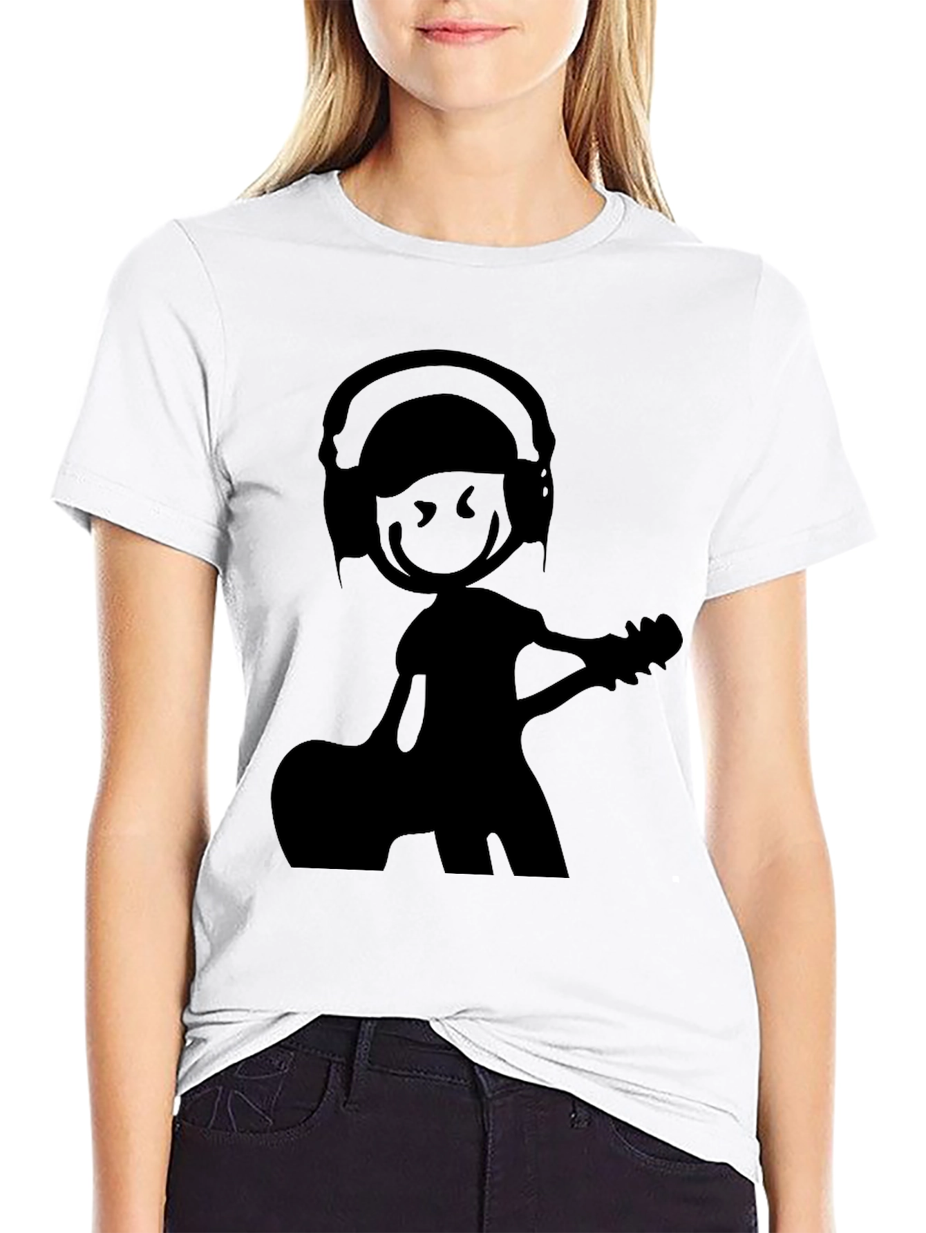 Black Stick Figure Musician T-Shirt view 9