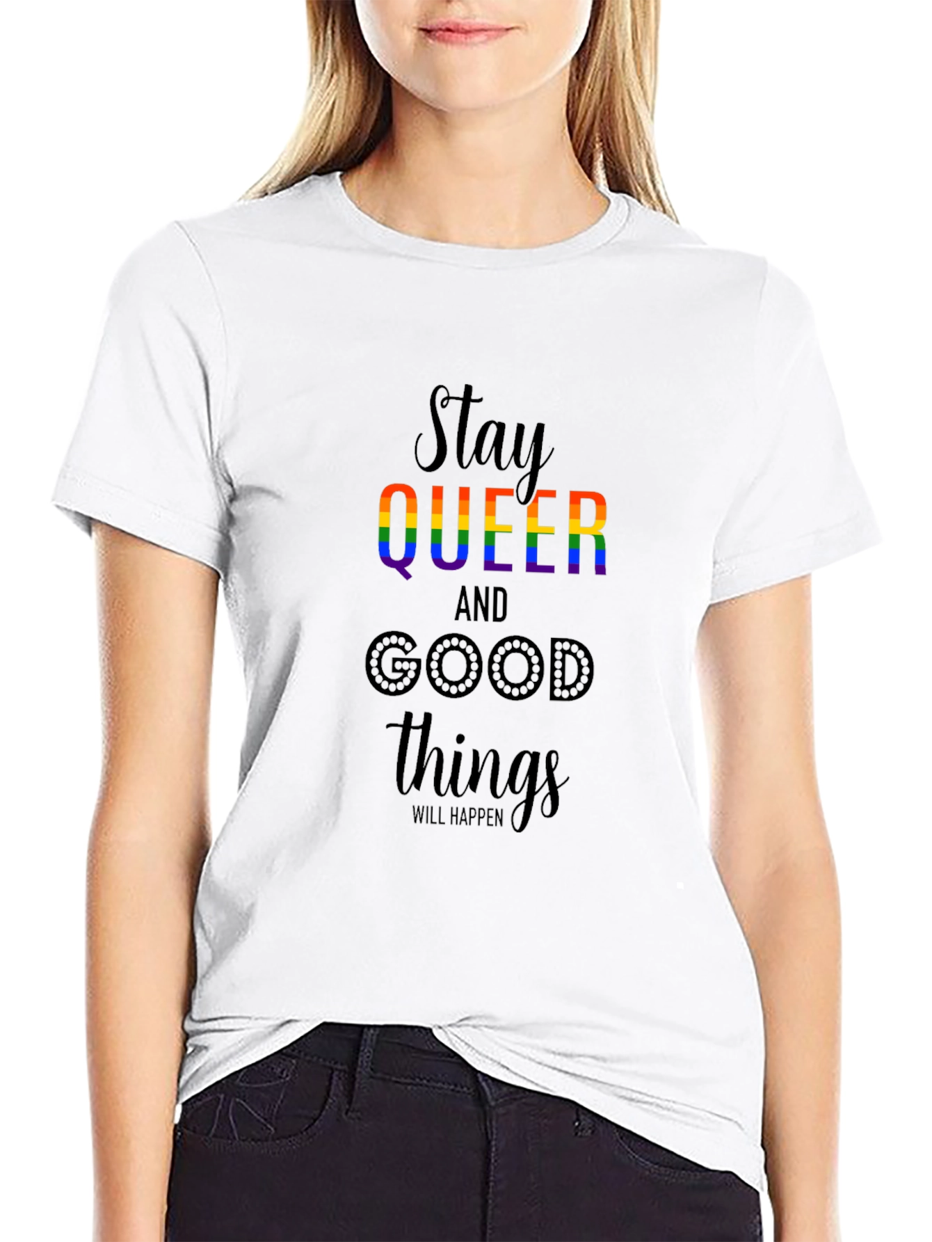 Black Stay Queer Rainbow Graphic T-Shirt view 9
