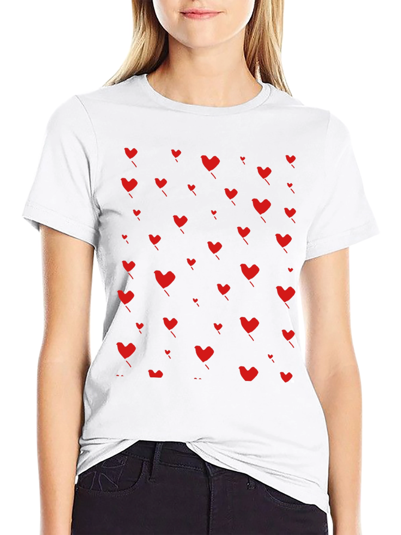 Black Heart Pattern T-Shirt - Black view 9