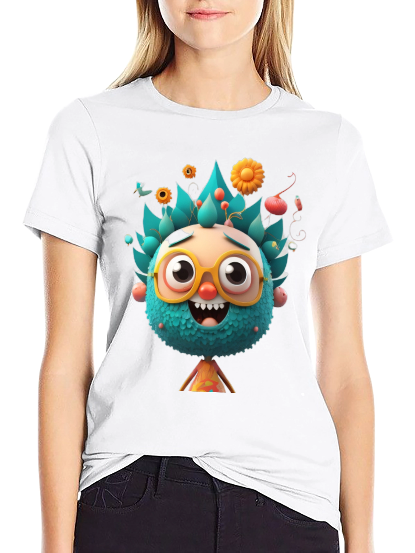 Black Fun Cartoon Character Graphic T-Shirt view 9