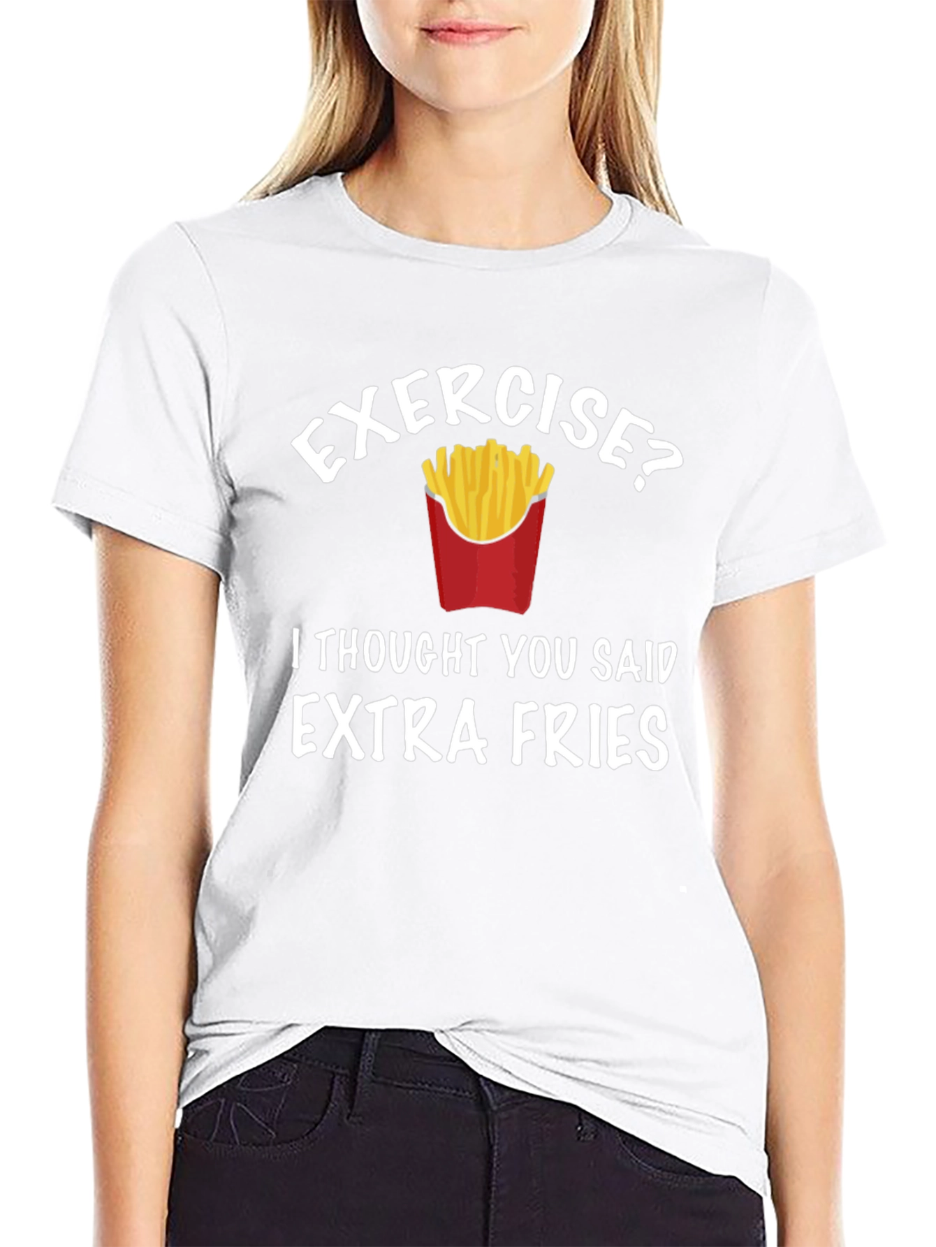 Black Funny "Extra Fries" Graphic T-Shirt view 9