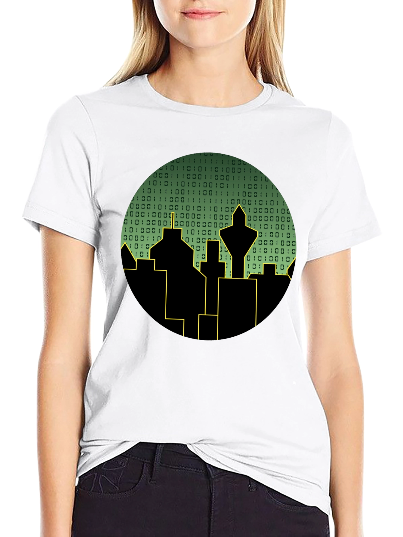 Black Tech City T-Shirt - Binary Skyline view 9