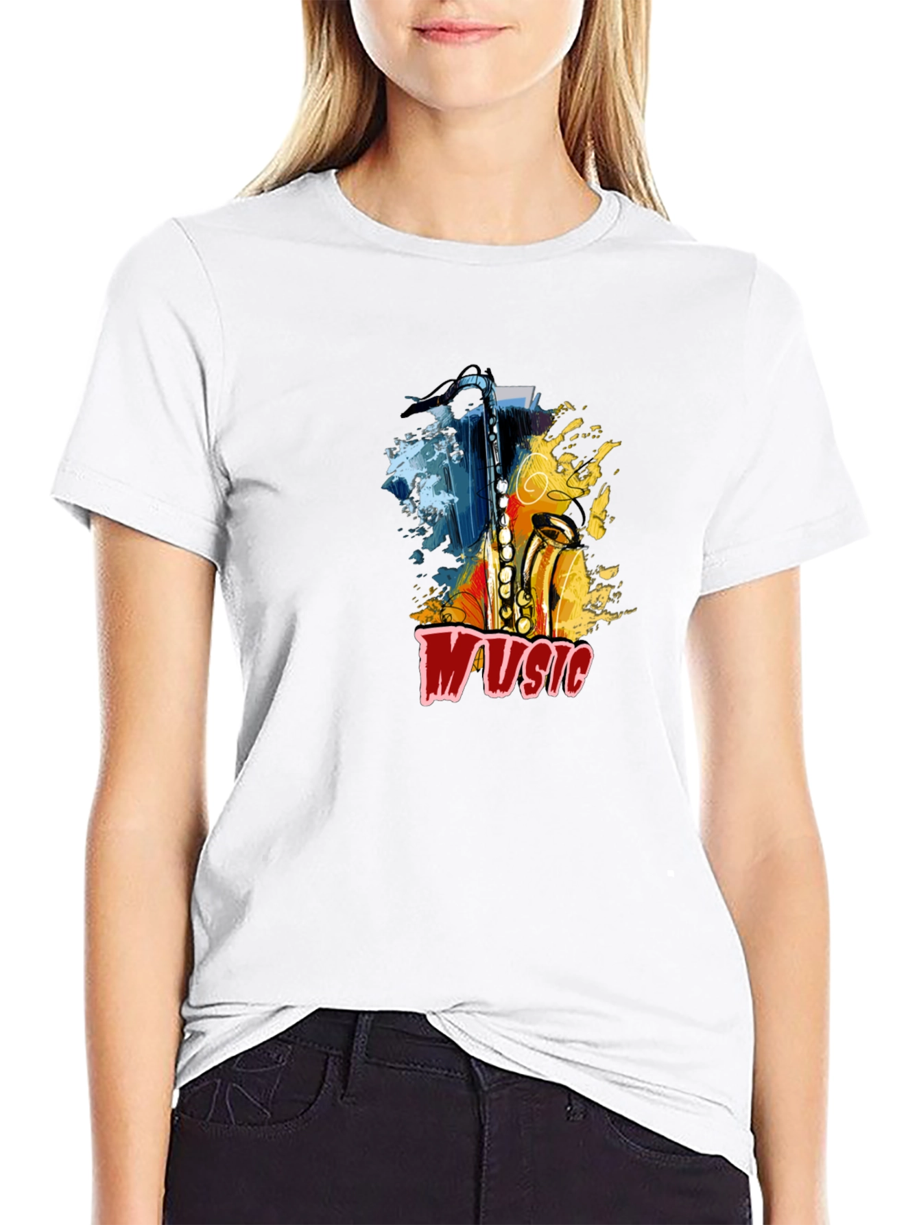 Black Saxophone Music Graphic Tee - Black Cotton T-Shirt view 9