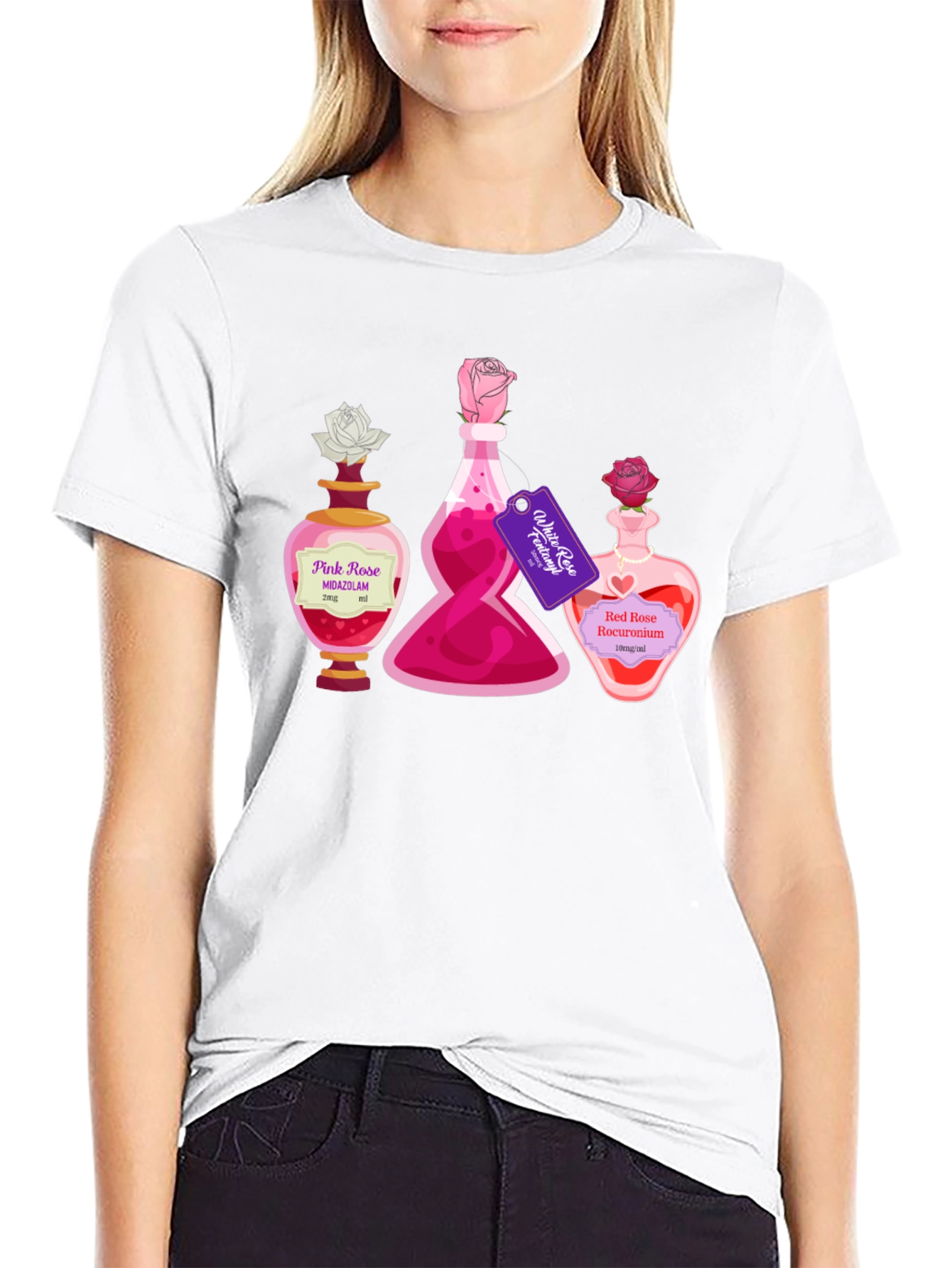 Black Potion Bottle Roses Graphic T-Shirt view 9