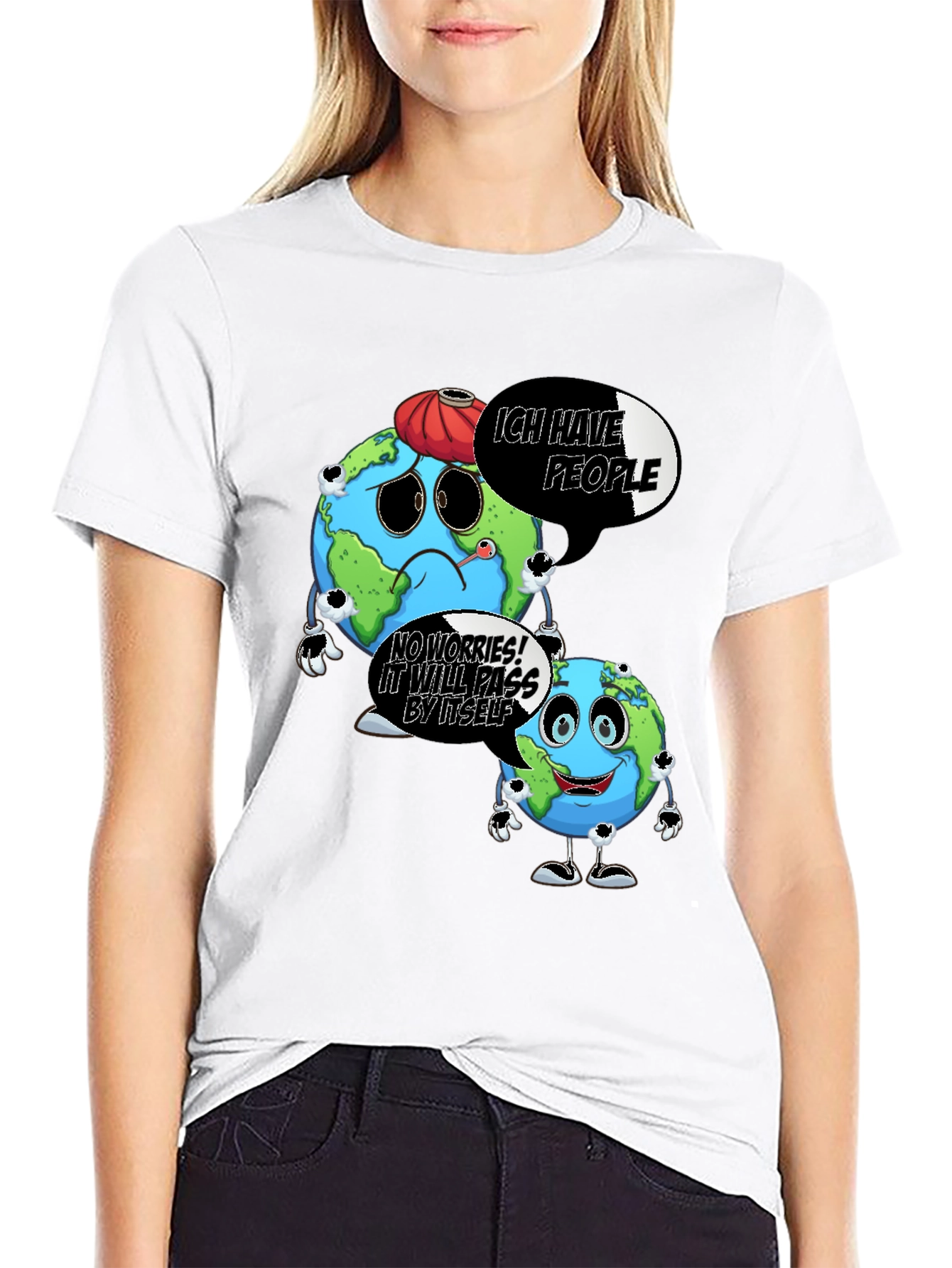Black Cartoon Earth Graphic Black T-Shirt view 9