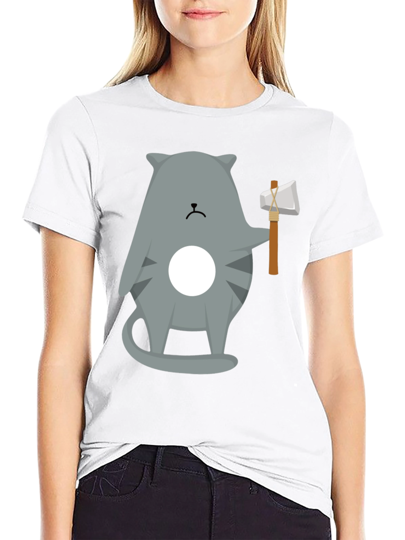 Black Cool Cat Axe T-Shirt - Funny Graphic Tee view 9
