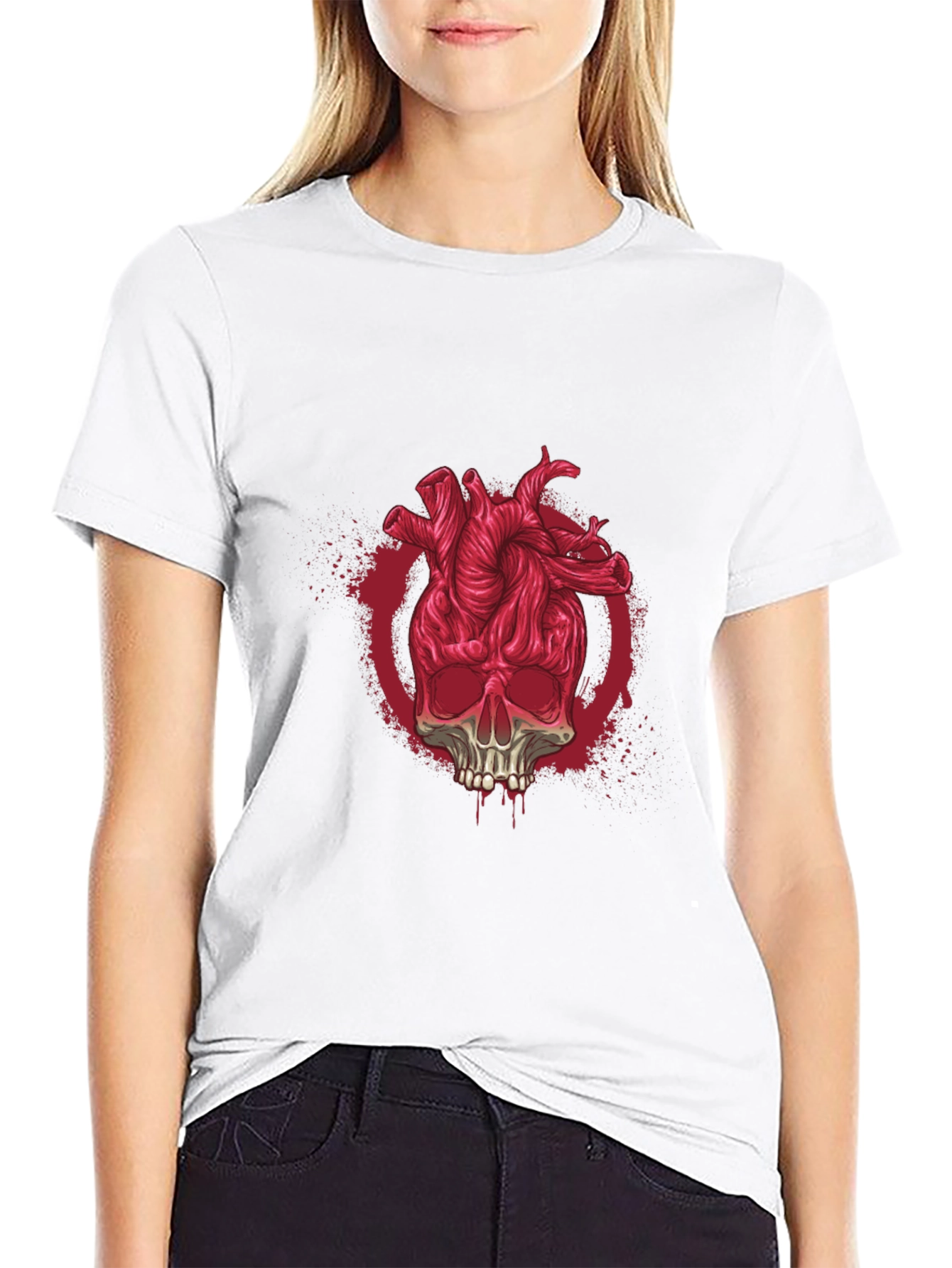Black Skull Heart Graphic Tee - Black T-Shirt view 9
