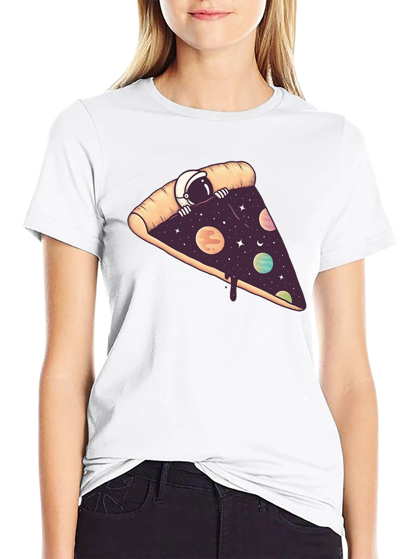 Black Cosmic Pizza T-Shirt - Space Astronaut Design view 9
