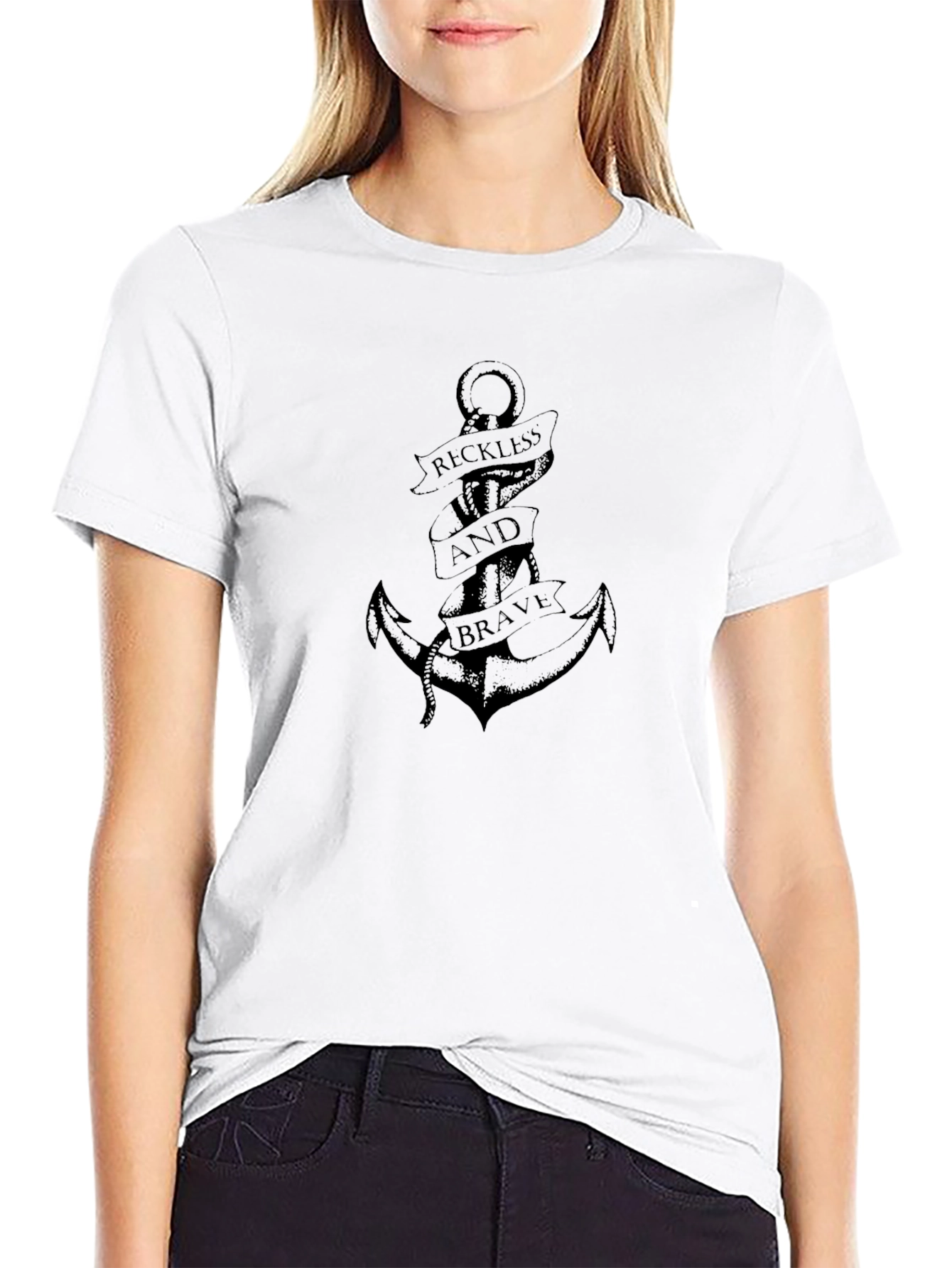 Black Reckless and Brave Anchor Graphic Tee - Black view 9