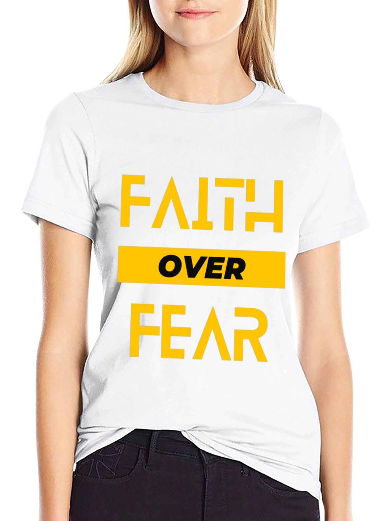 Black Faith Over Fear Graphic Print Crew Neck T-Shirt view 9