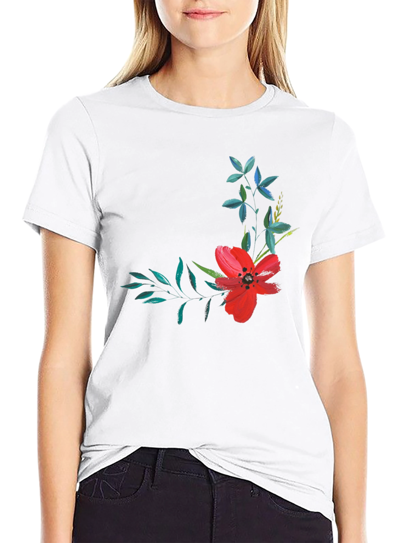 Black Floral Print T-Shirt - Modern Black Tee view 9